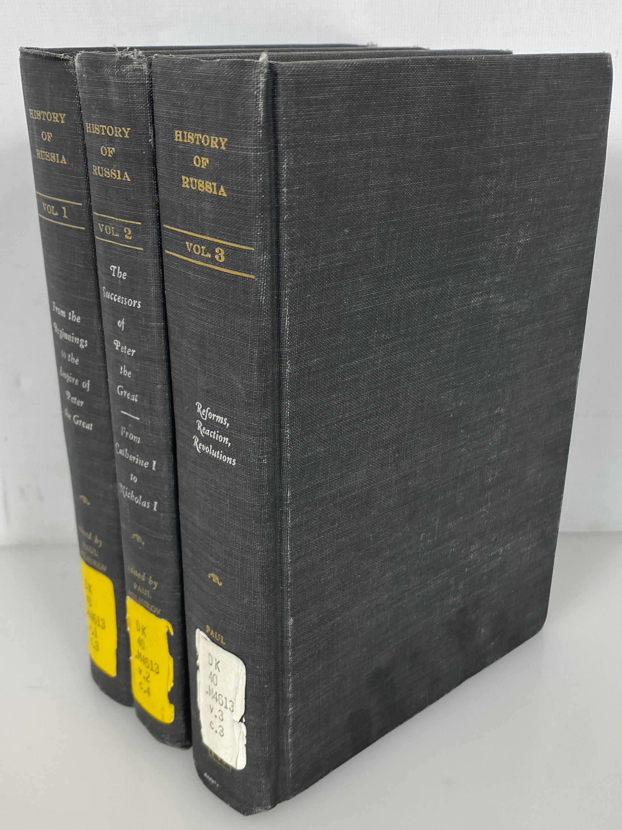 3 Vol Set: History of Russia by Miliukov/Seignobos/Eisenmann 1968 Ex-Library HC