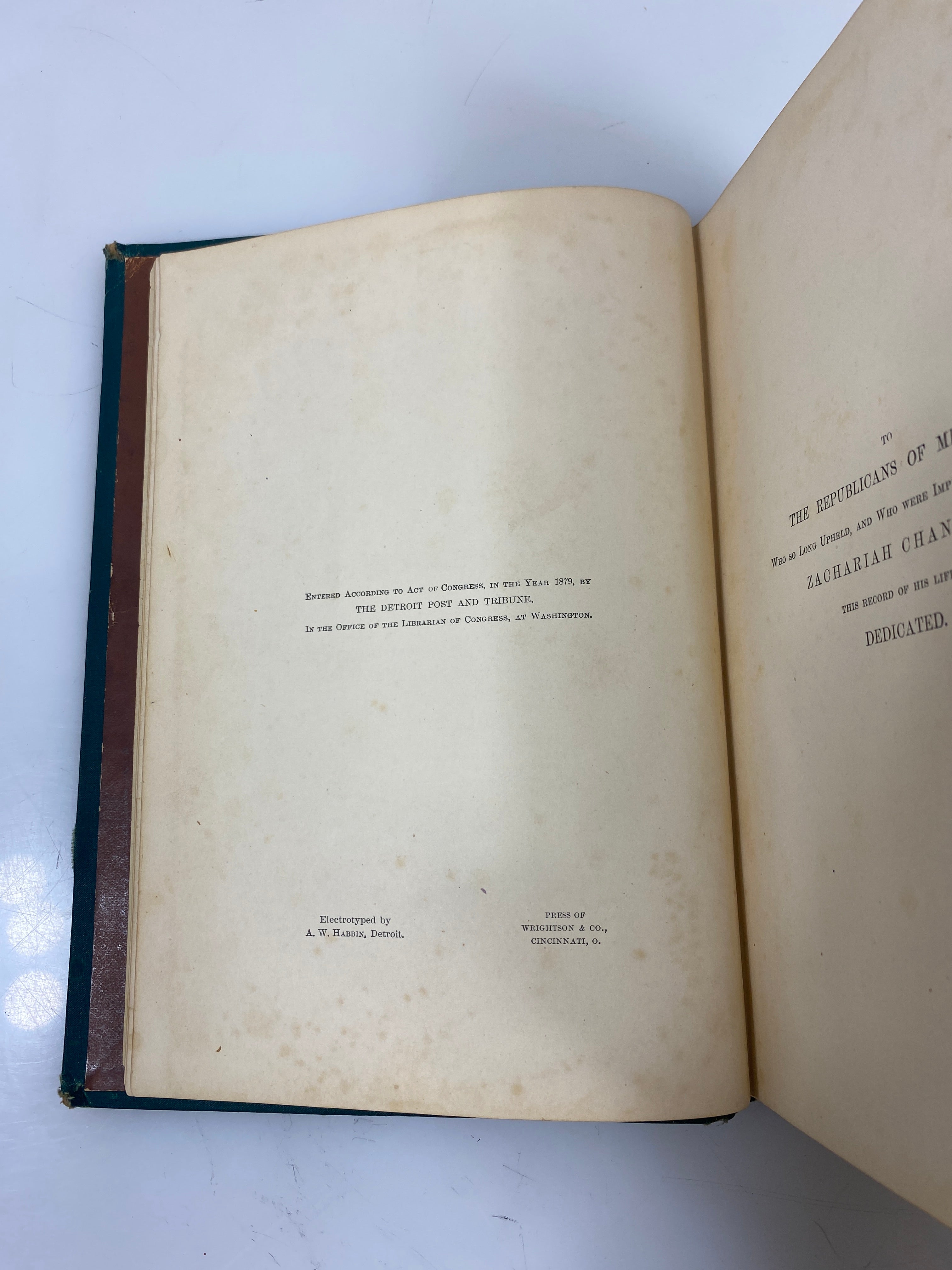 Life of Zachariah Chandler Post and Tribune Company 1880 HC