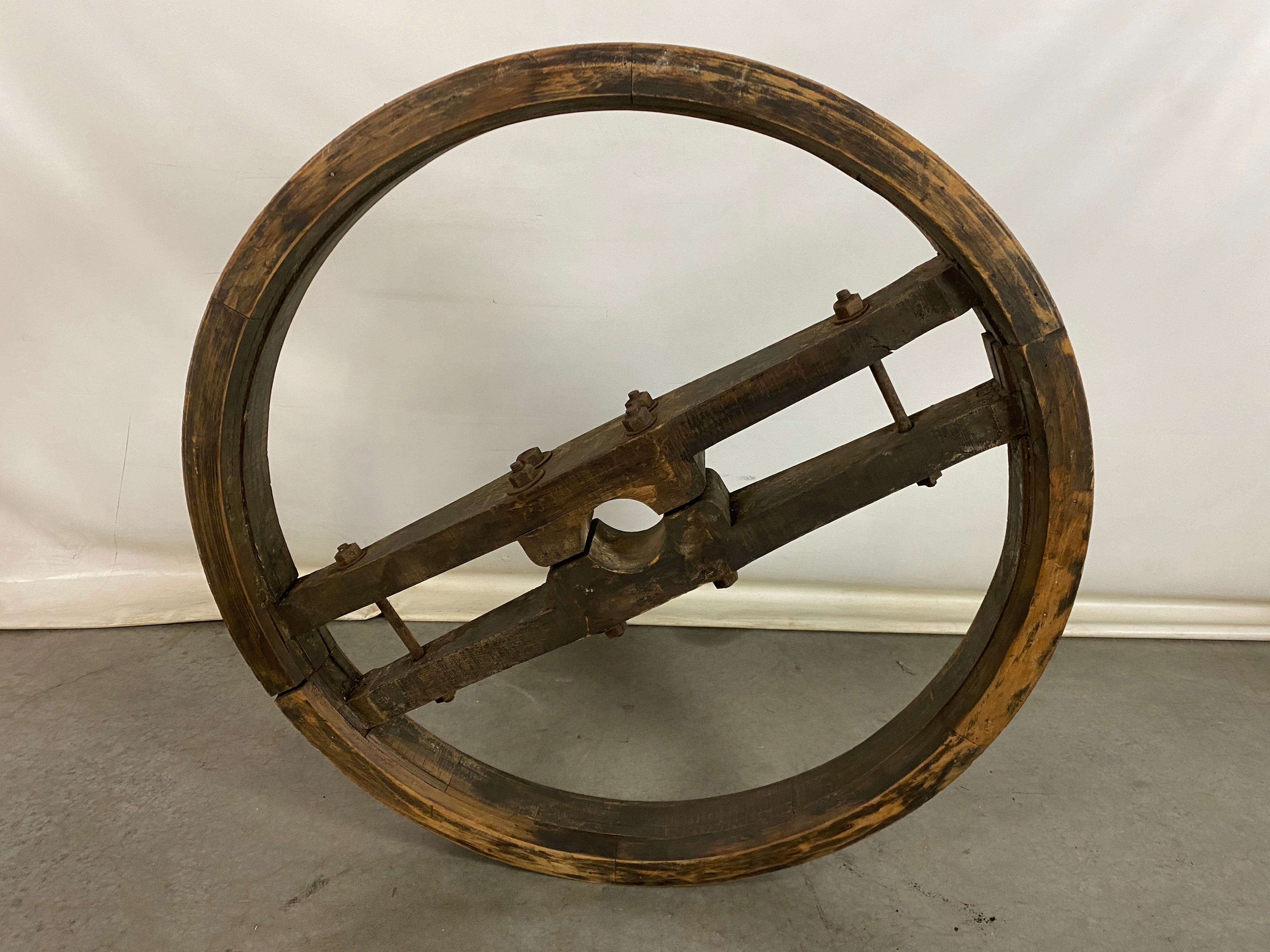 Antique 36" Flat Belt Wooden Split Wheel Pulley