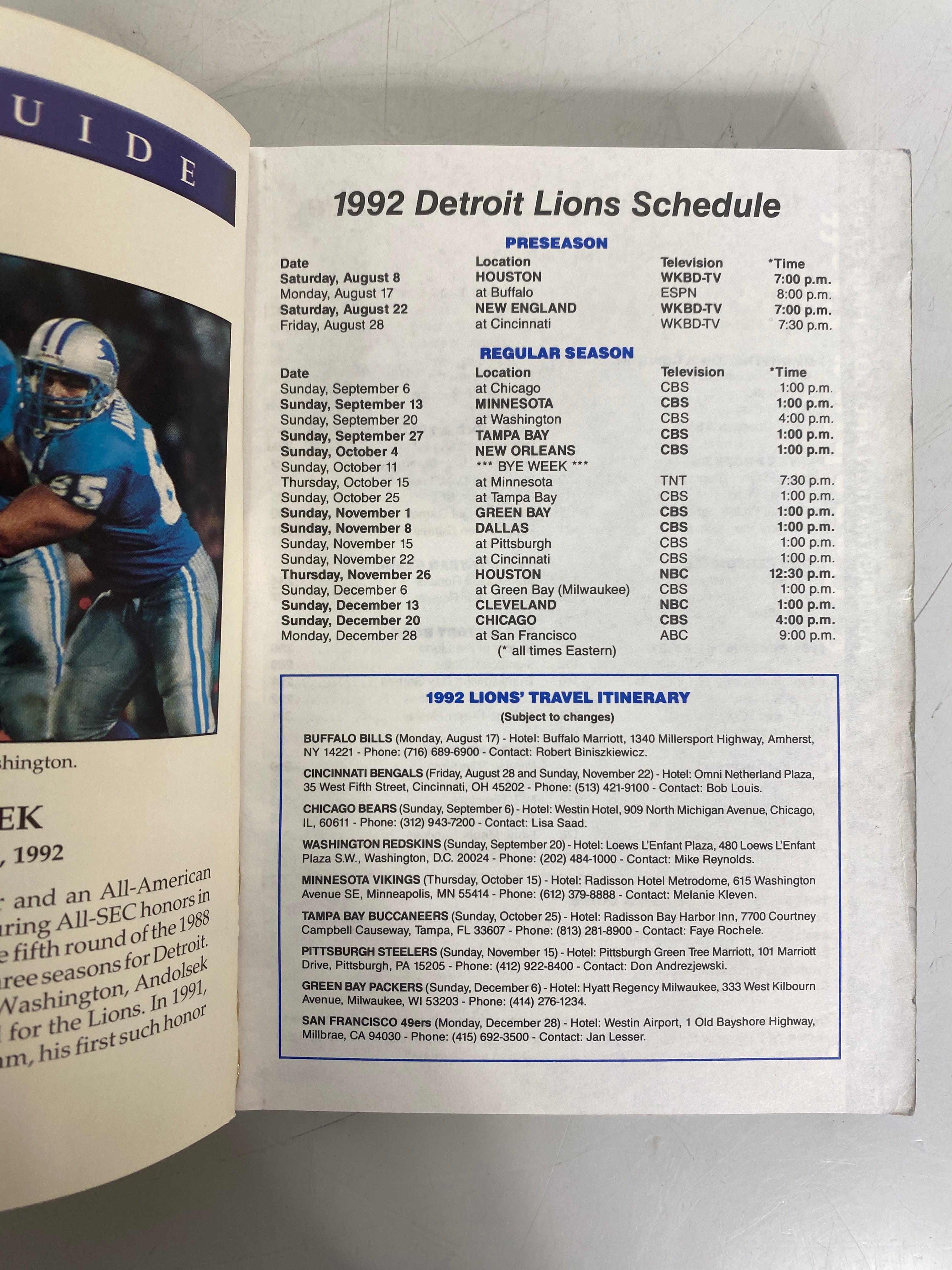 Detroit Lions 1992 Media Guide (Barry Sanders) Book