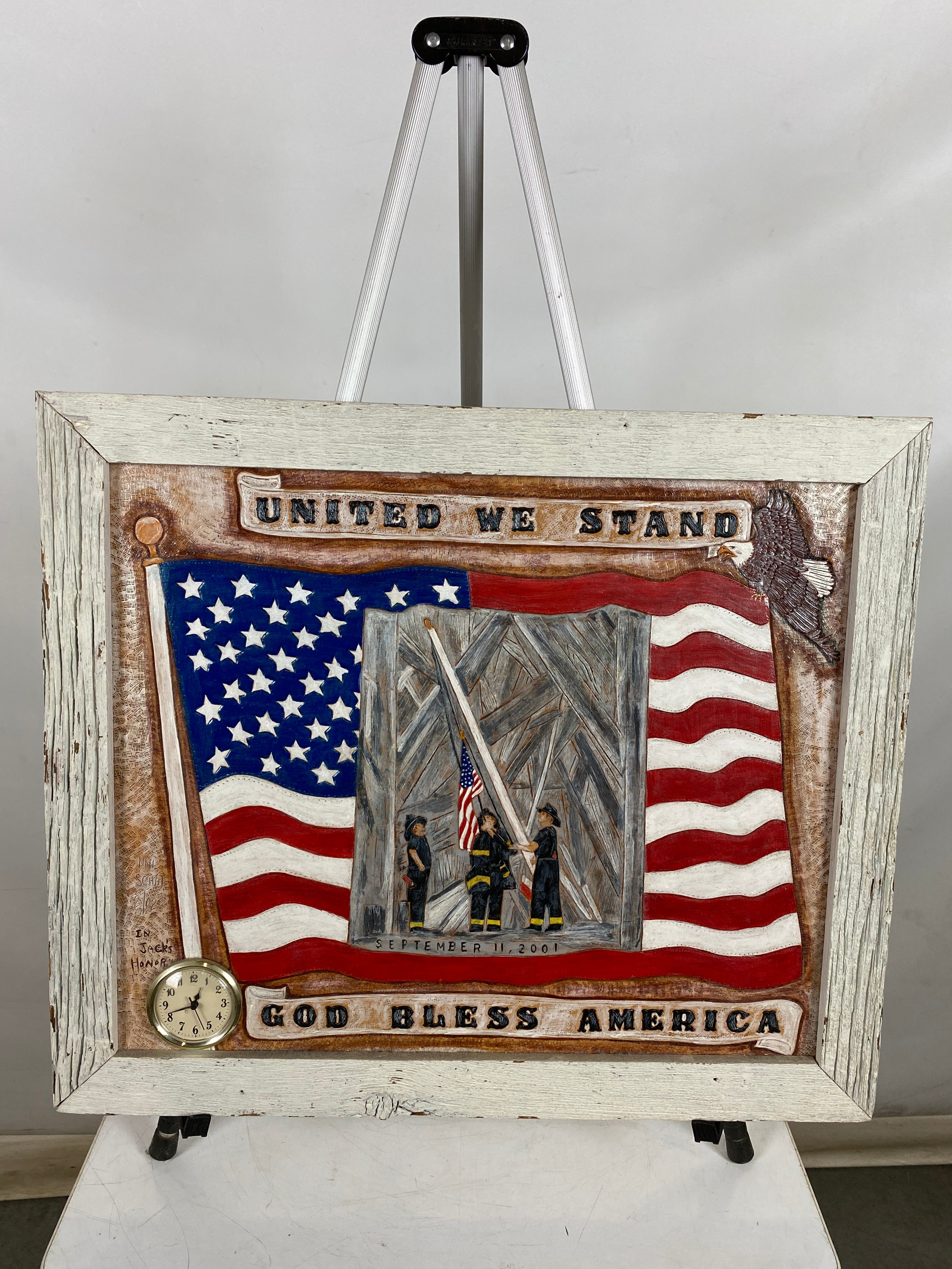 September Eleventh Leather Memorial Piece 'Raising the Flag at Ground Zero'