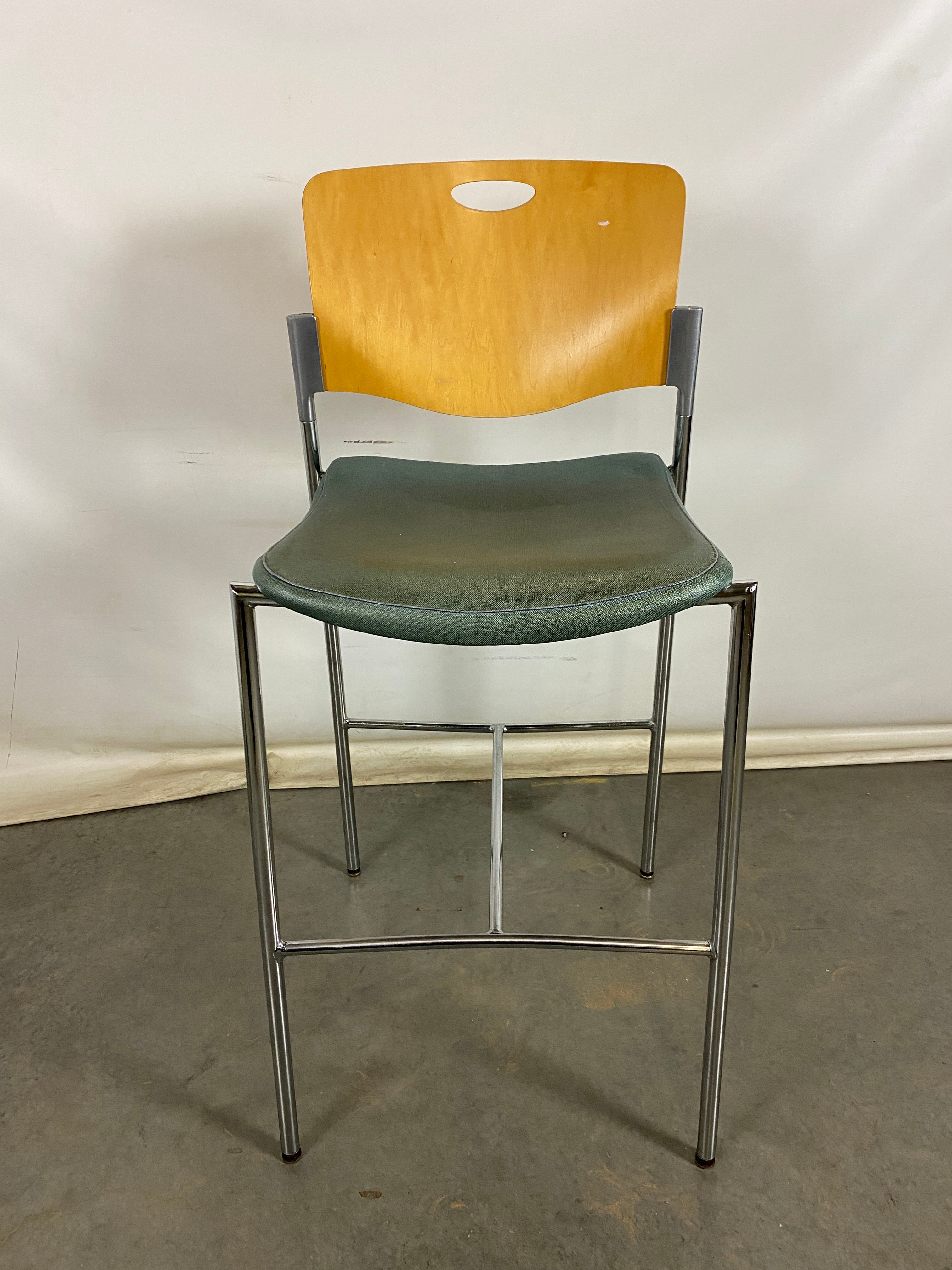 Stool Chair with Green Upholstered Seat