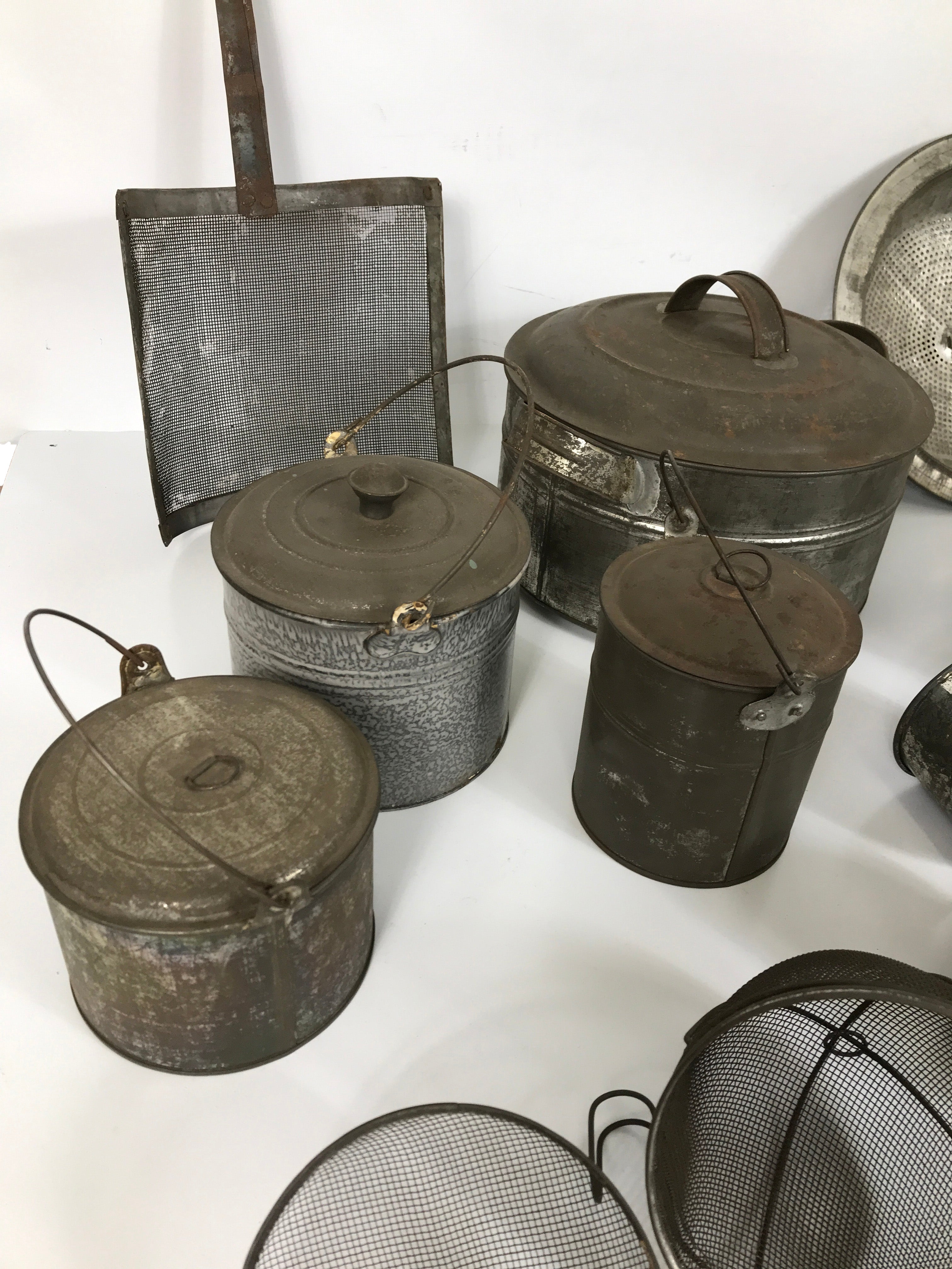 Large Lot of 19th Century Primitive Antique Tin Kitchenware Items