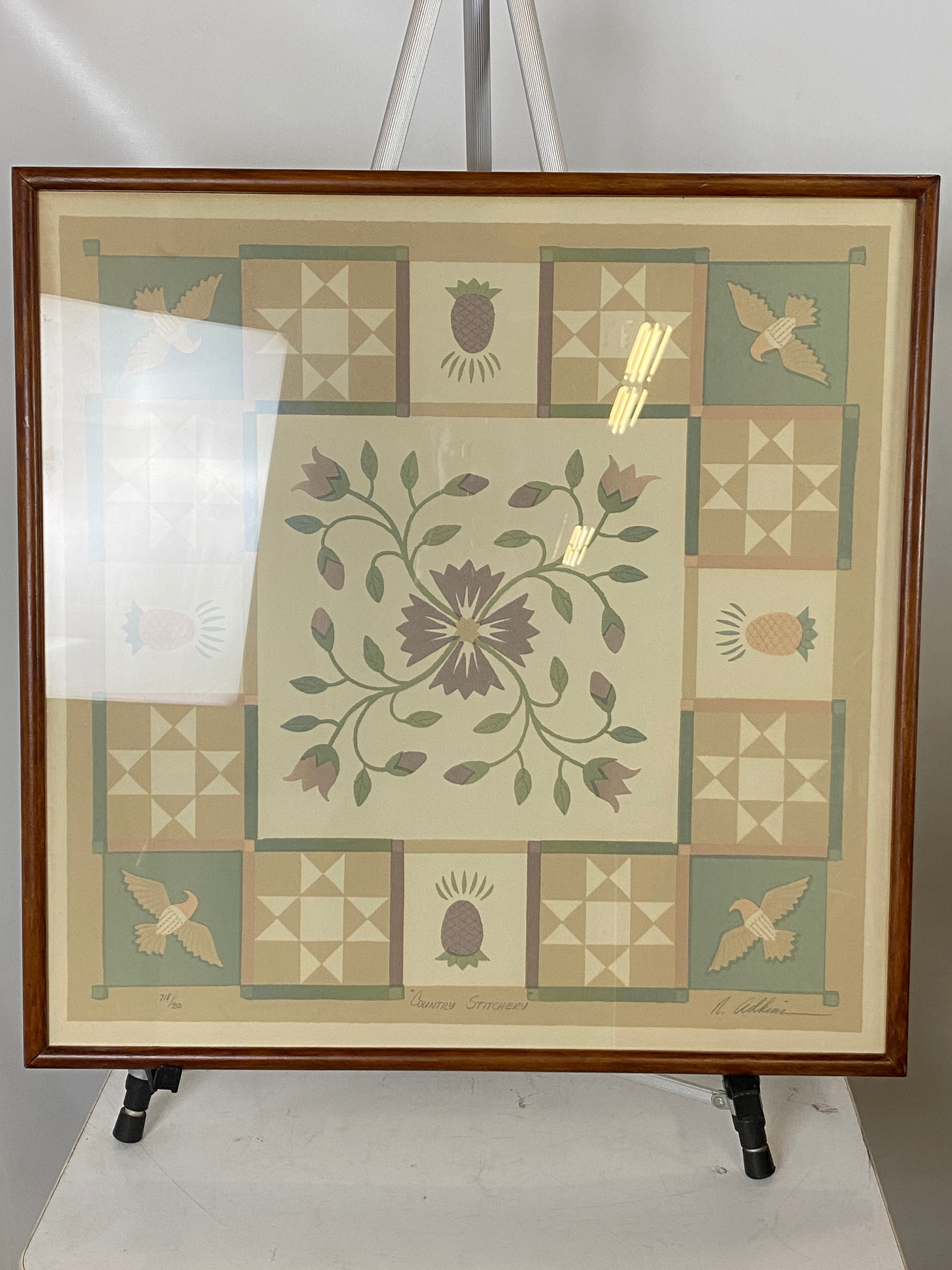 Certified Limited Edition Roberta Adkins "Country Stitchery" Framed and Numbered Art Work