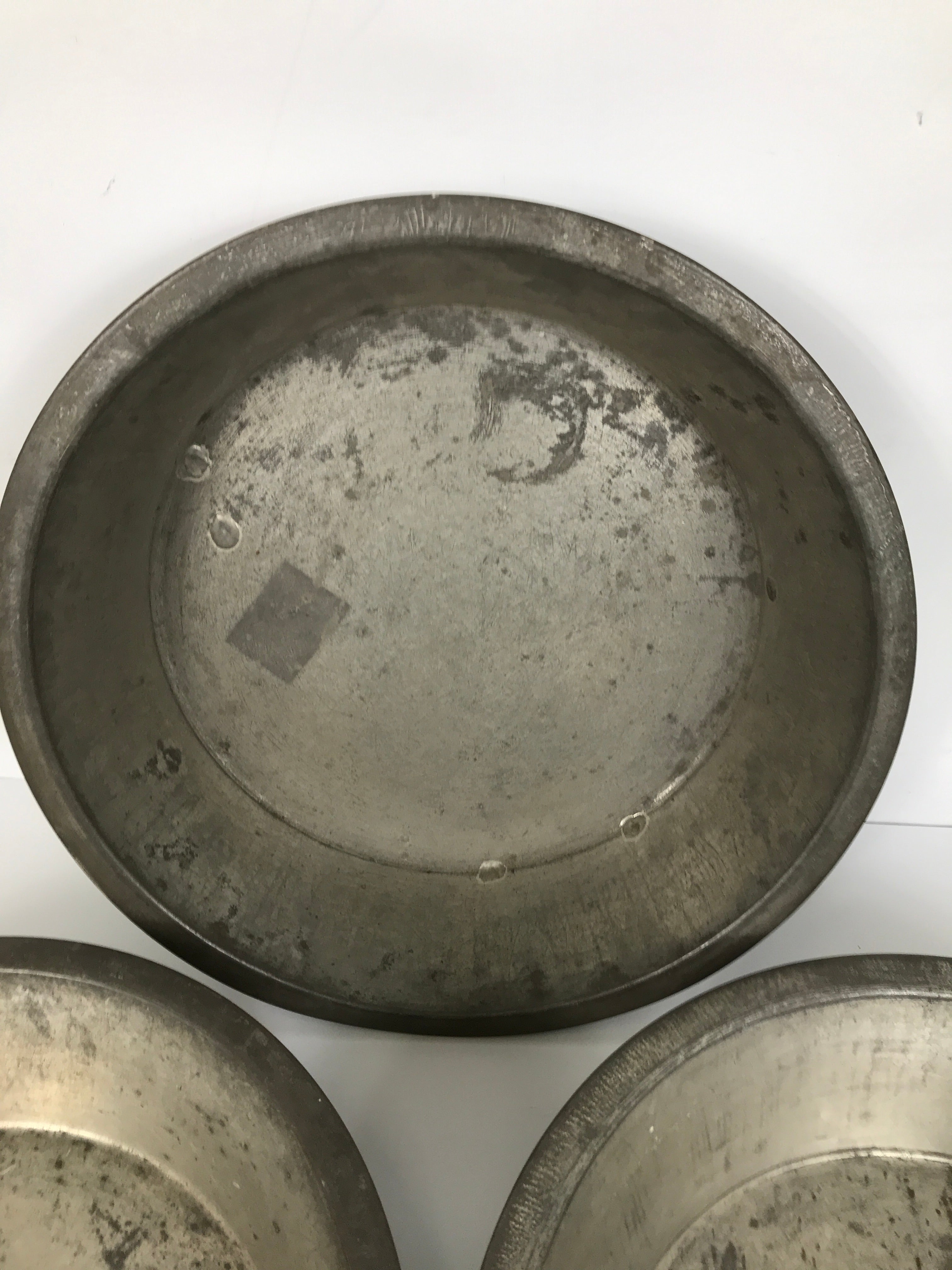 Lot of 3 Late 1800s Antique Tin Milk Pans 14.5"