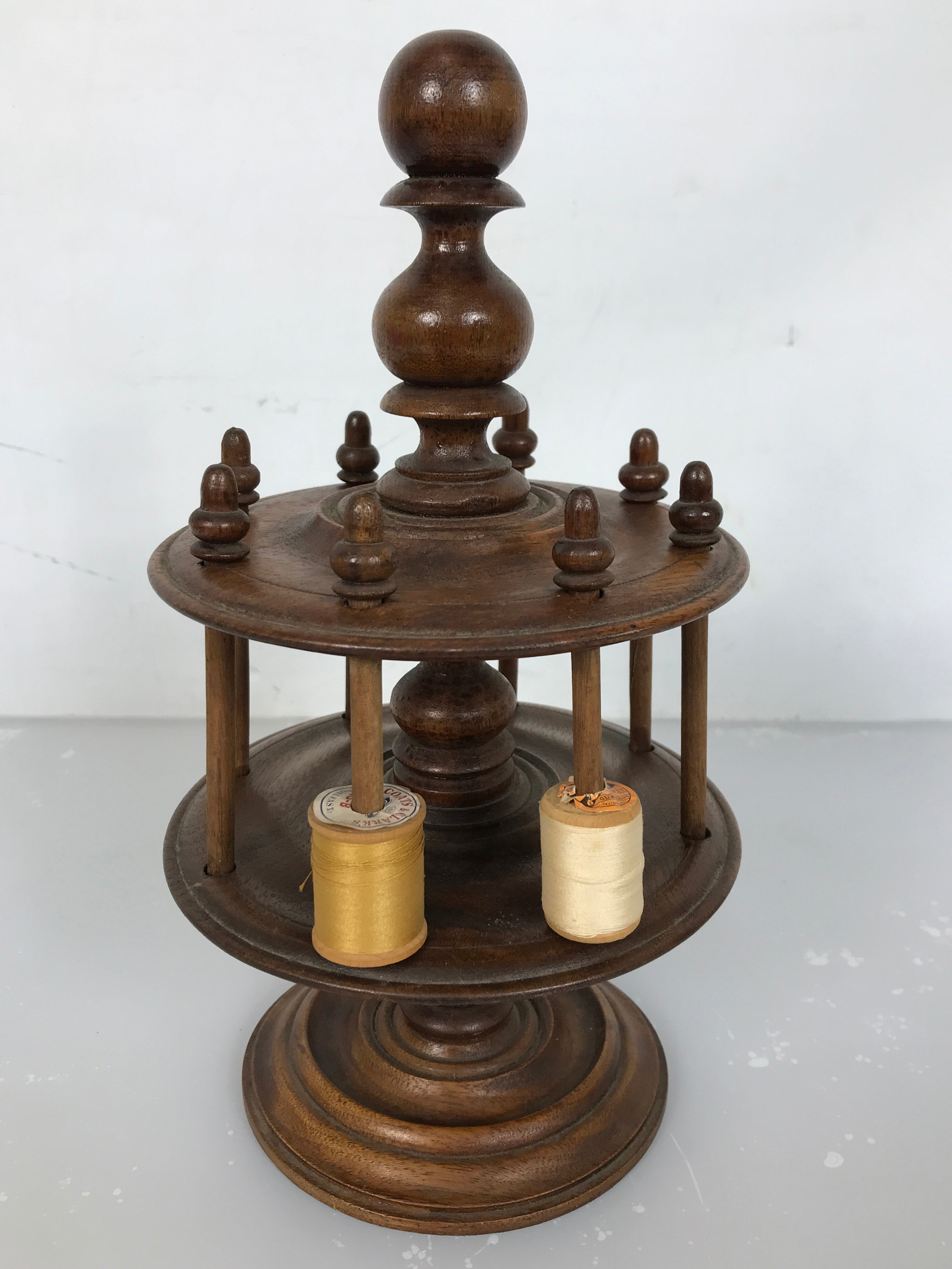 Antique Victorian Treen Cotton Reel Rotating Stand