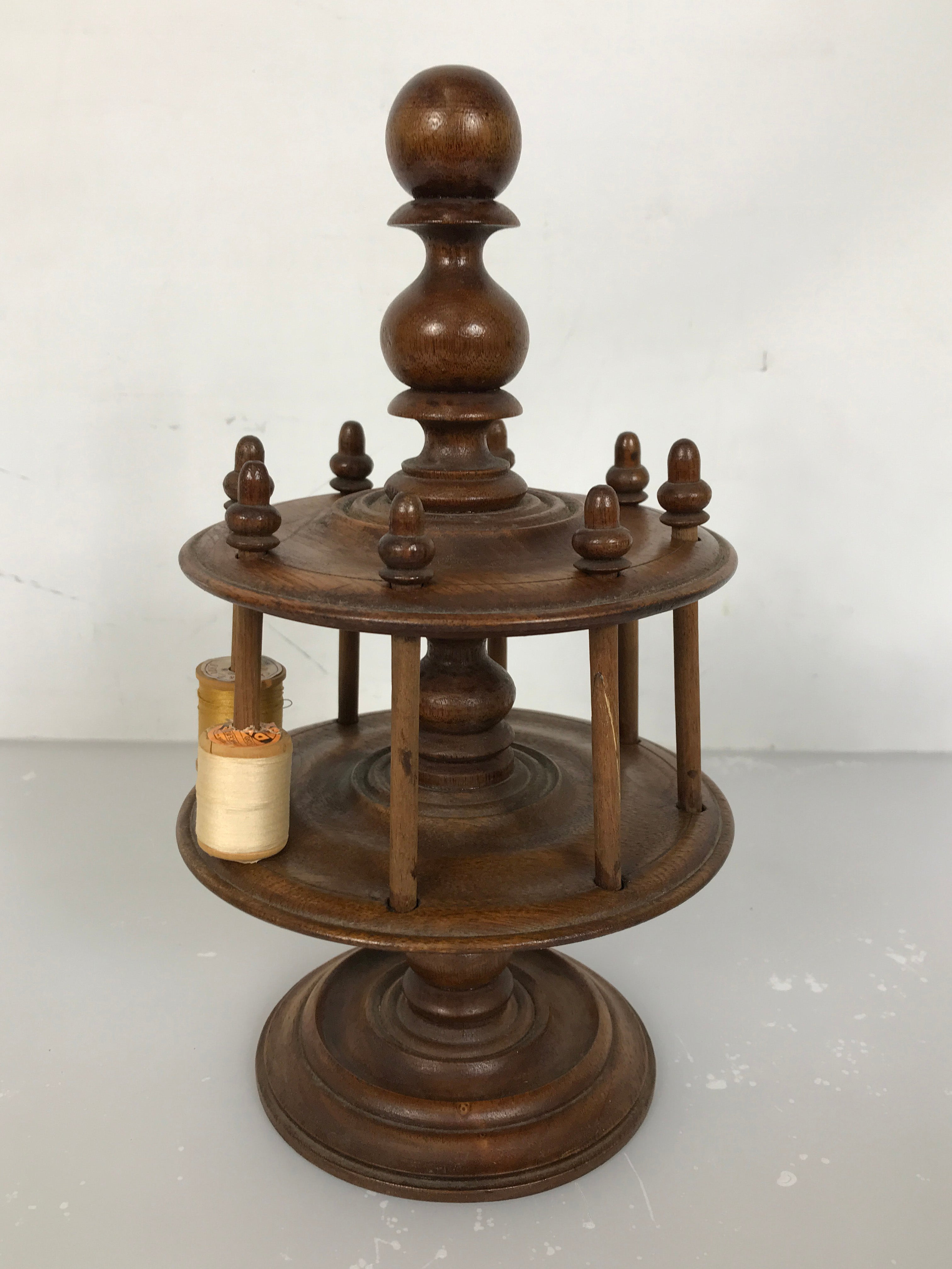 Revolving Cotton Reel Holder In The Shape Of A Table in Antique Treen