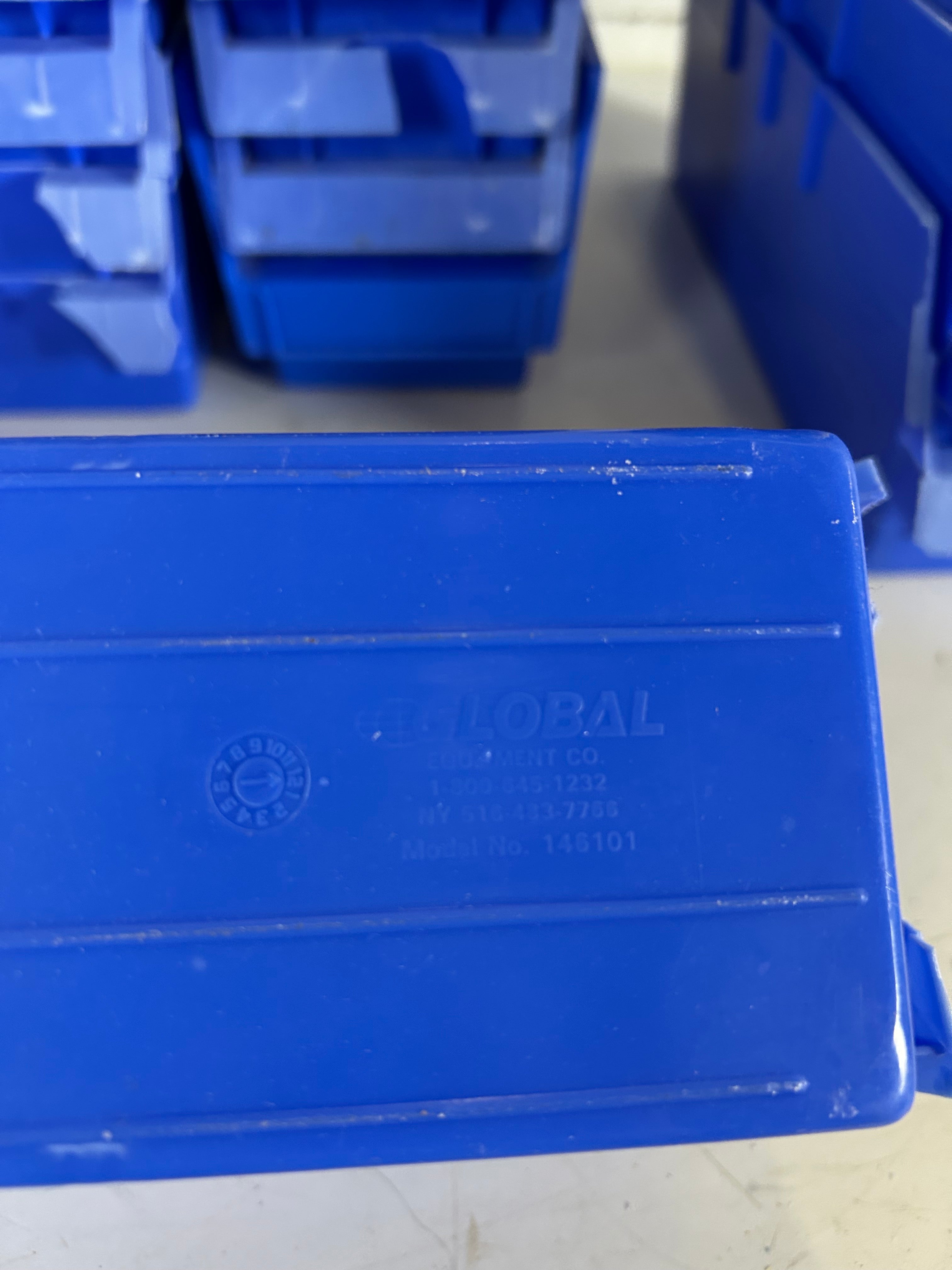 Lot of 39 Global Blue Stacking Parts Bins