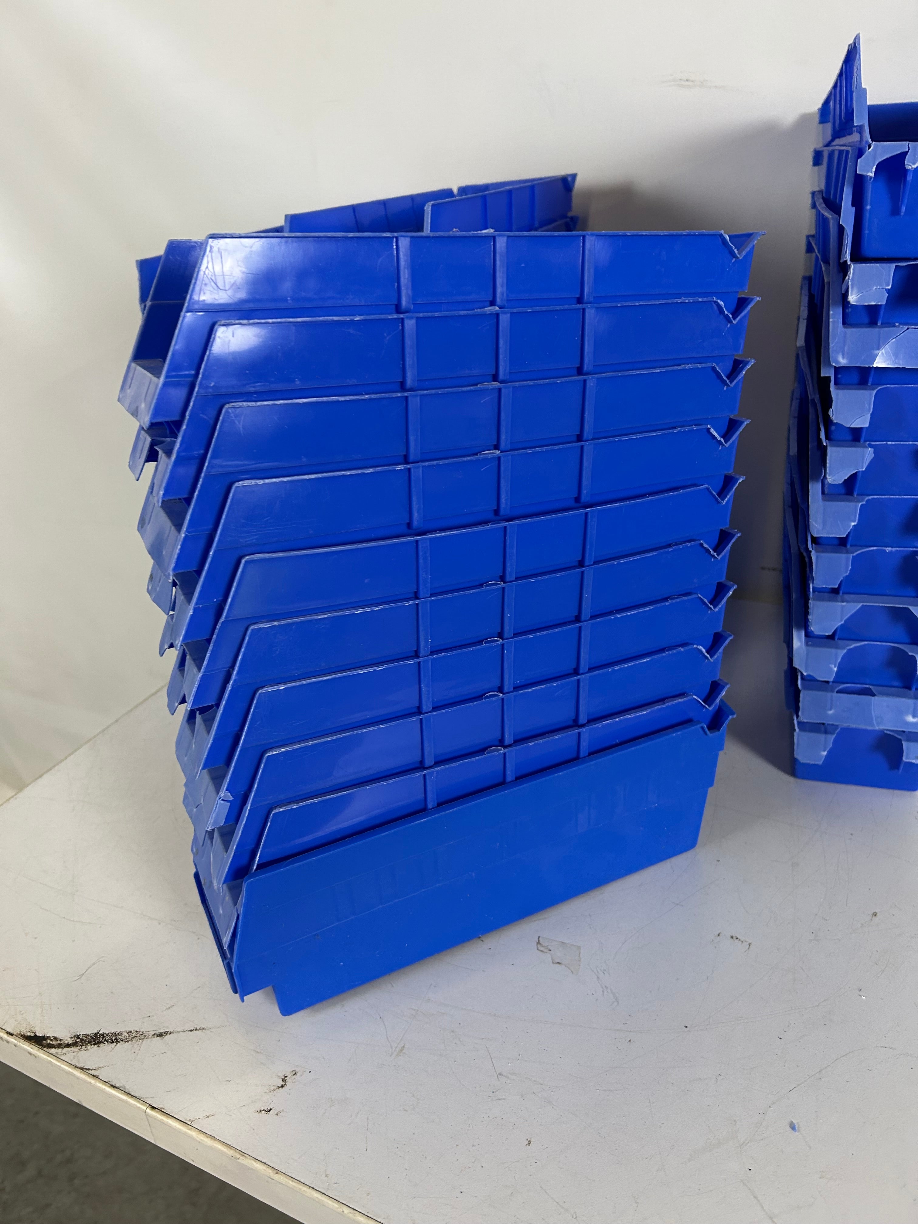 Lot of 39 Global Blue Stacking Parts Bins