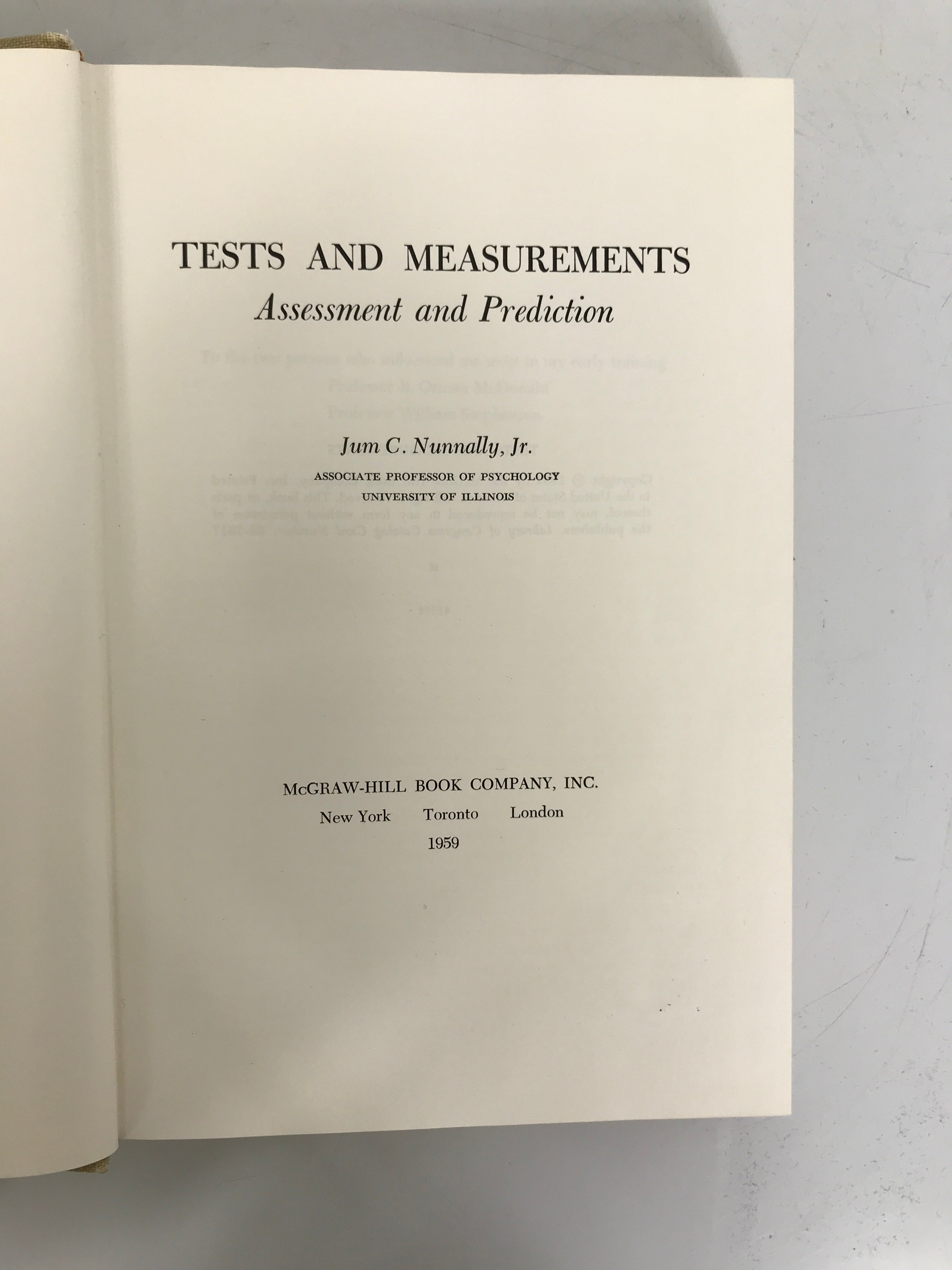 Tests and Measurements Assessment and Prediction by Nunnally 1959 Vintage HC