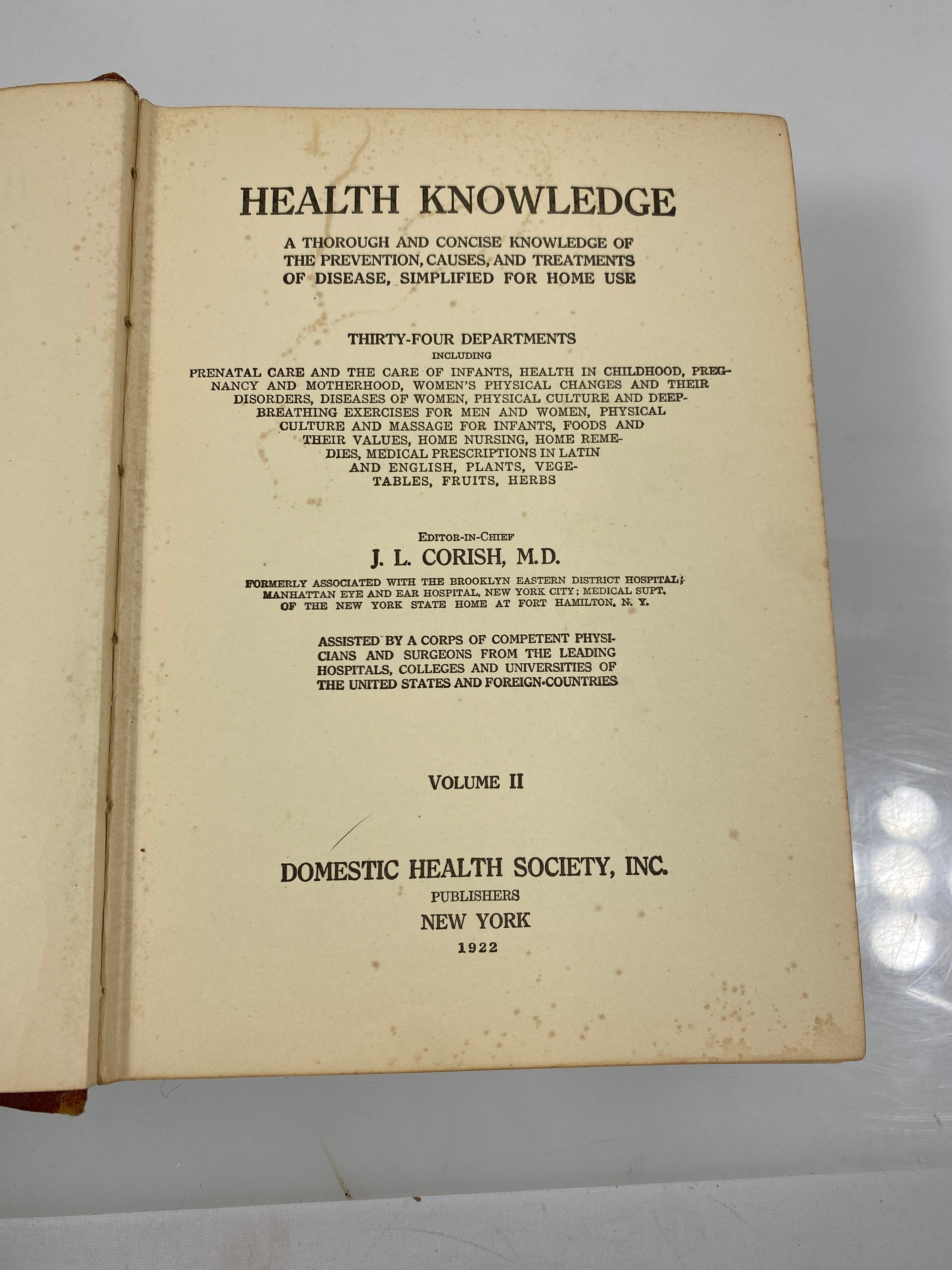 Health Knowledge Corish Vol. II Domestic Health Society 1922