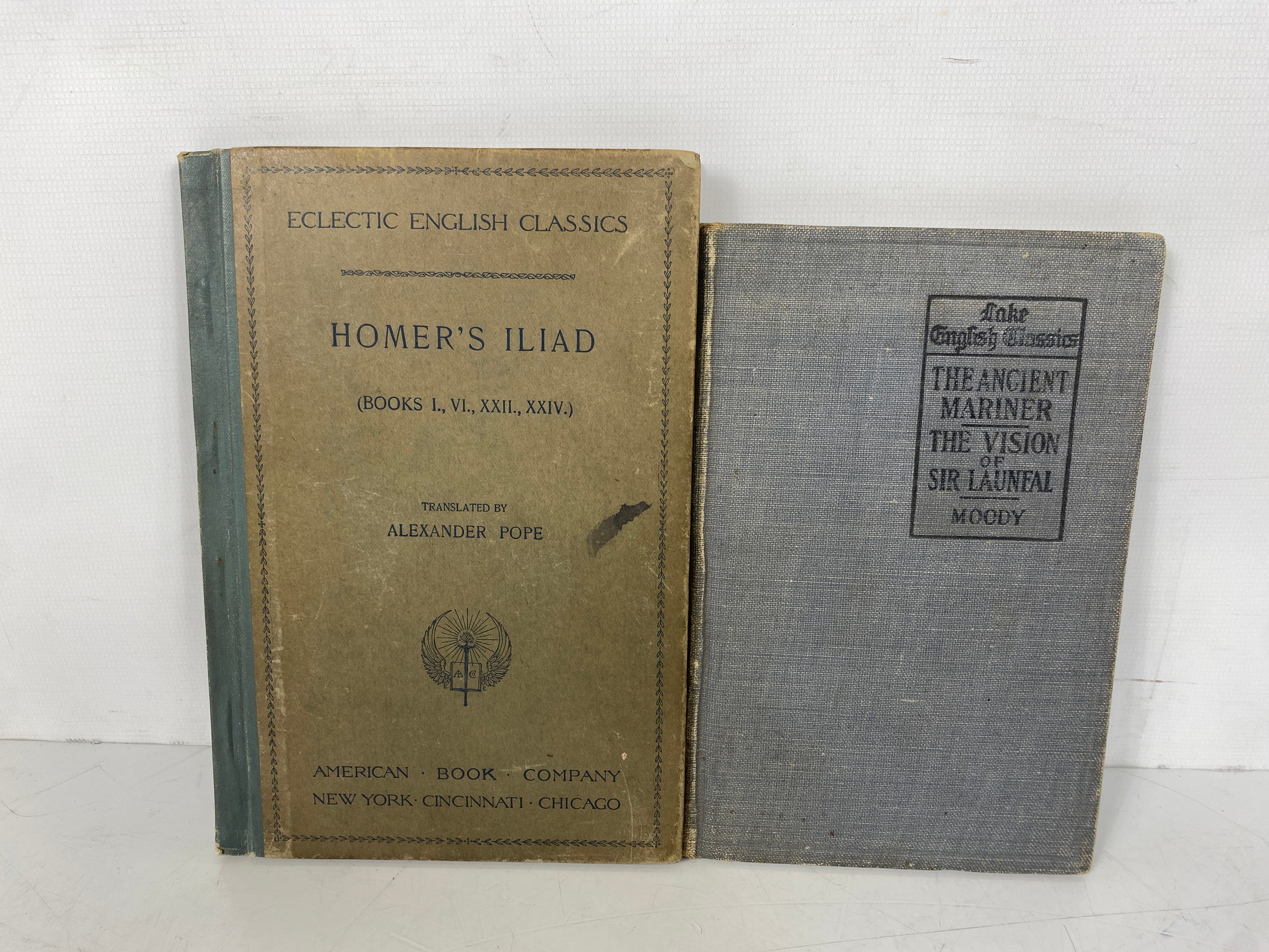 2 Antique Vols: Homer's Iliad (1896)/The Ancient Mariner (1898) English Classics