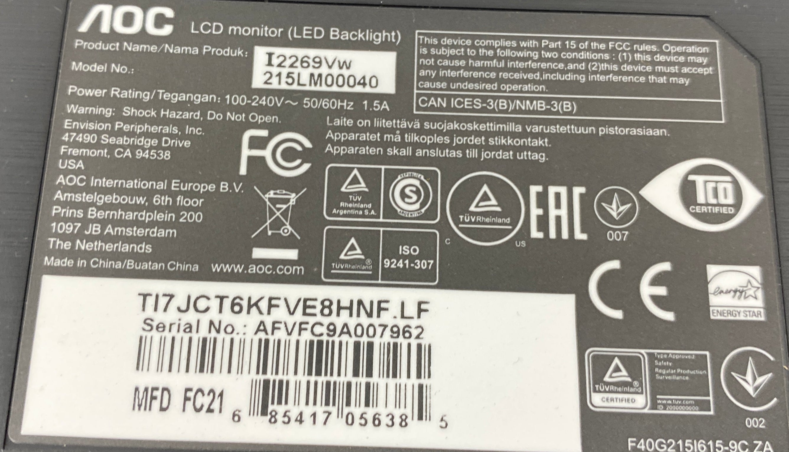 AOC I2269VW 21.5" IPS LED HD Monitor