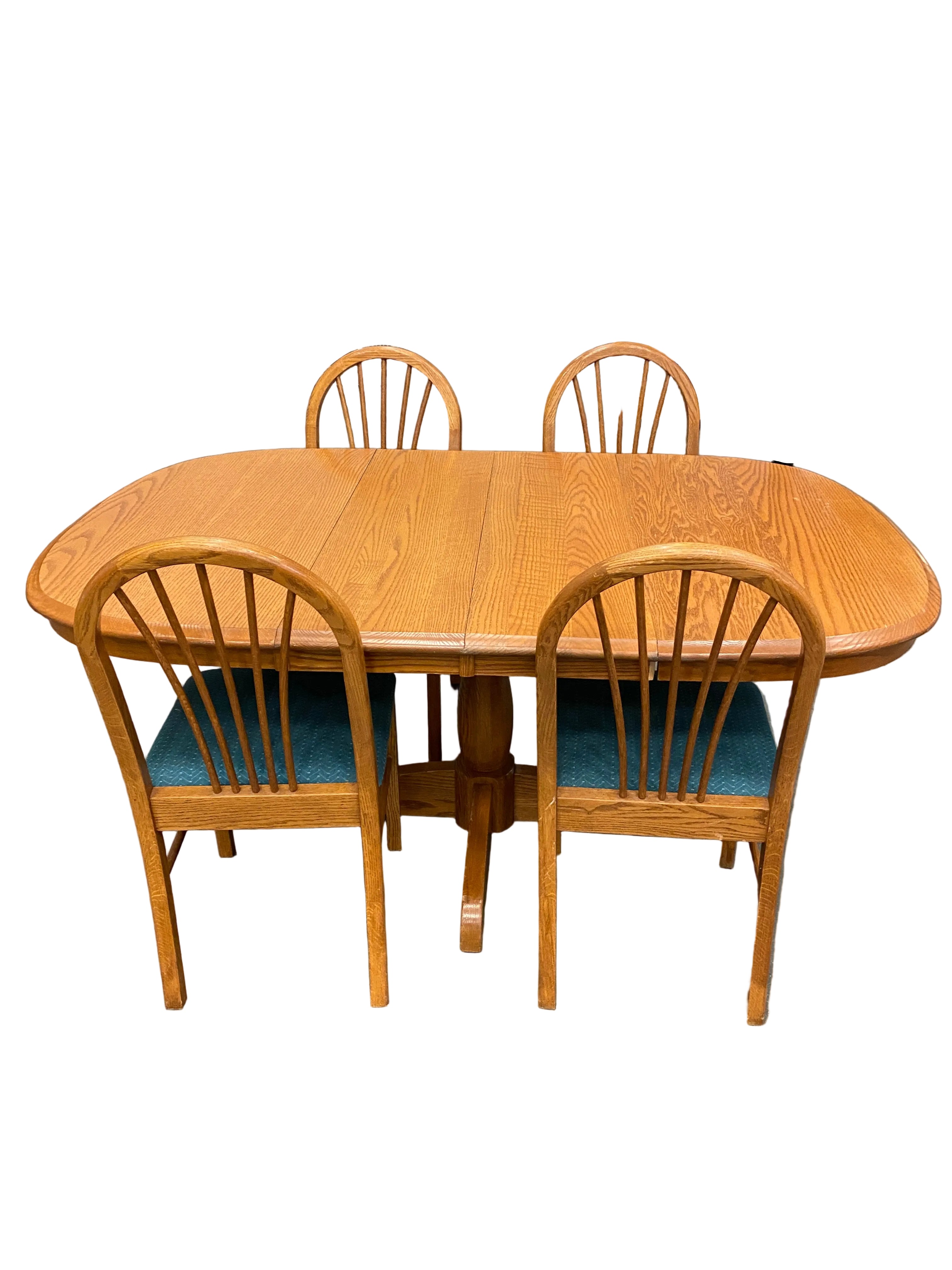 Lot of 5 Dining Set Teal Upholstery Chairs and Extendable Table