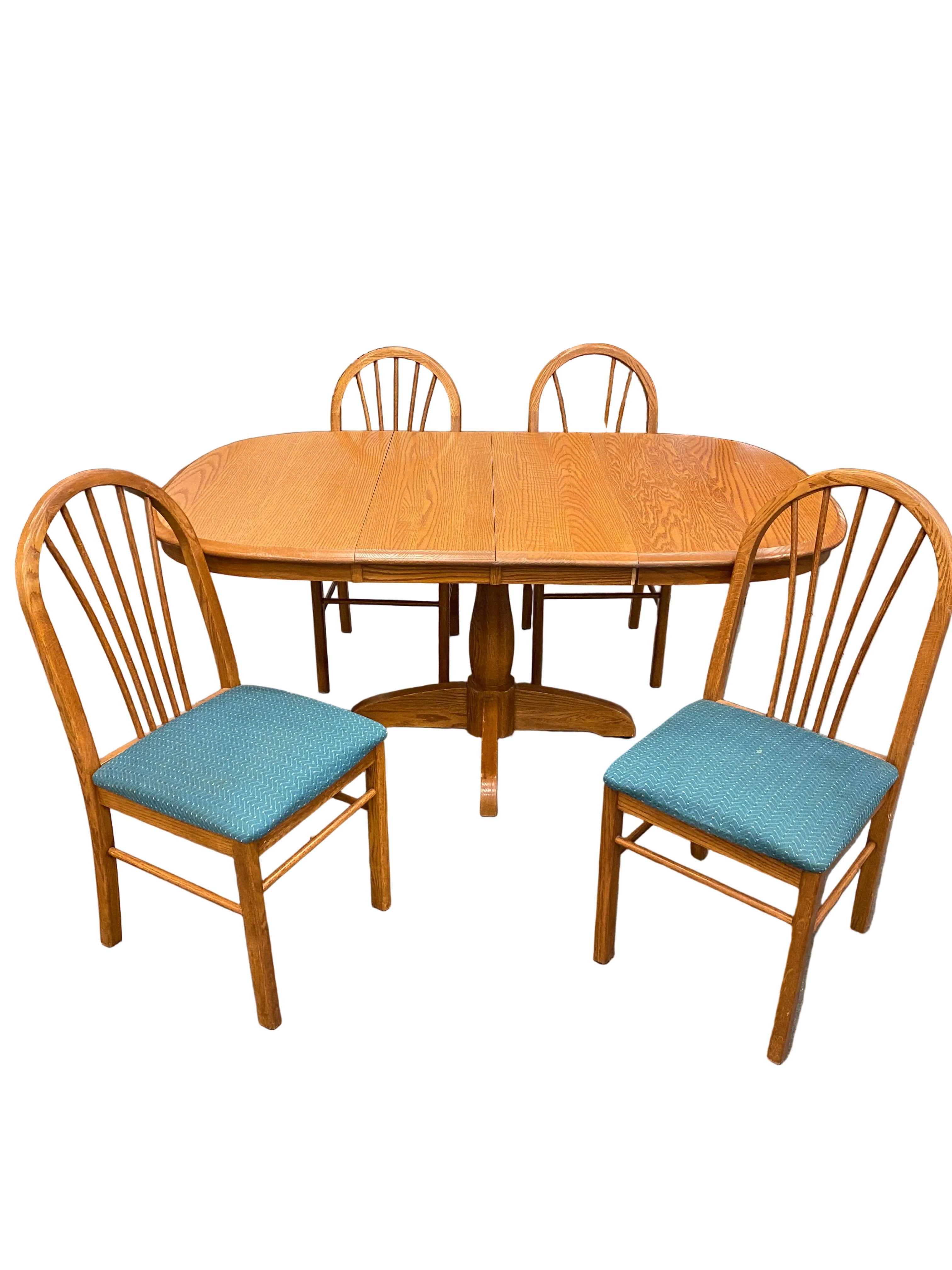 Lot of 5 Dining Set Teal Upholstery Chairs and Extendable Table