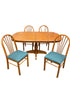 Lot of 5 Dining Set Teal Upholstery Chairs and Extendable Table