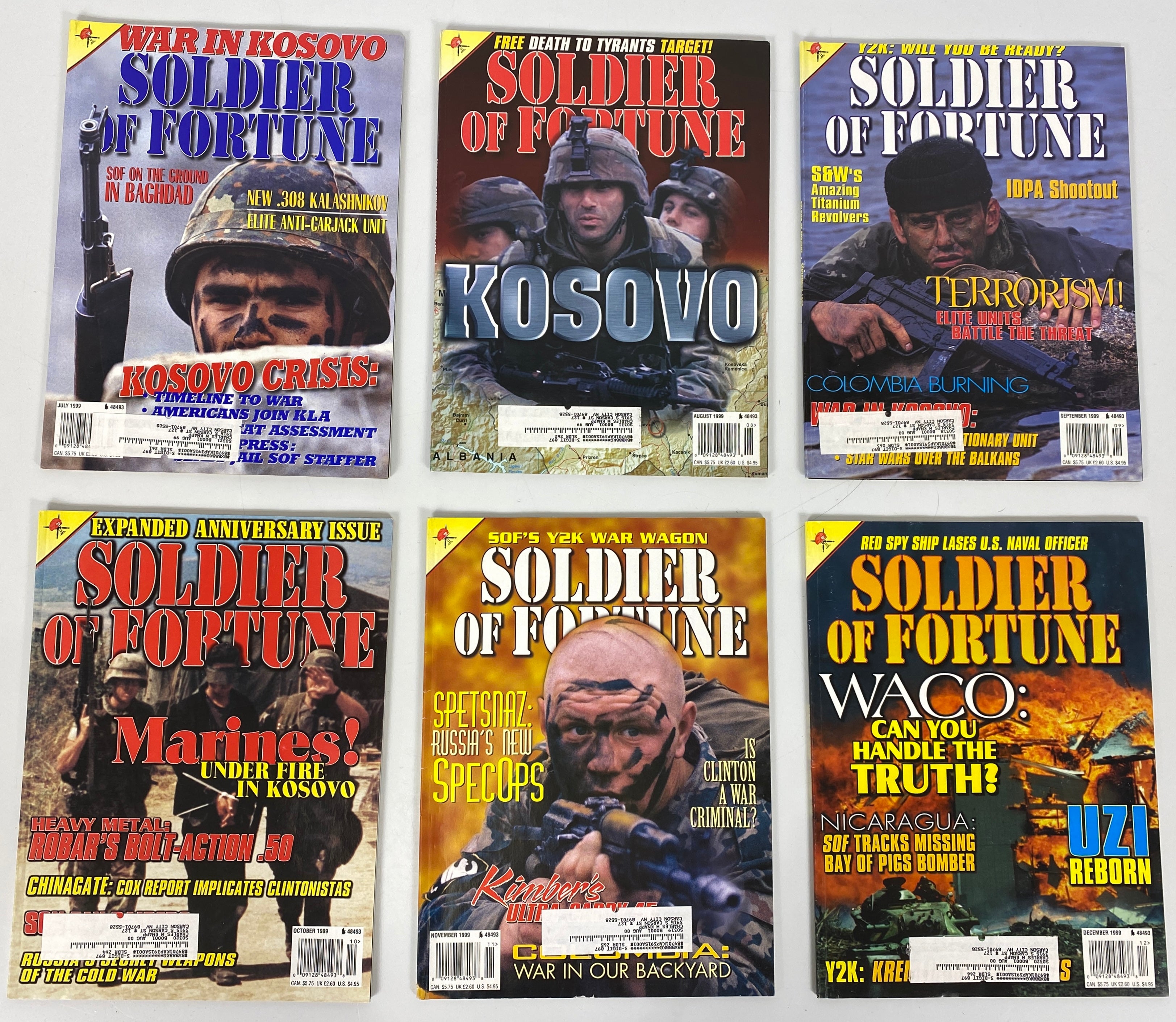 Lot of 12 Soldier of Fortune Magazine (1999) Full Year Complete