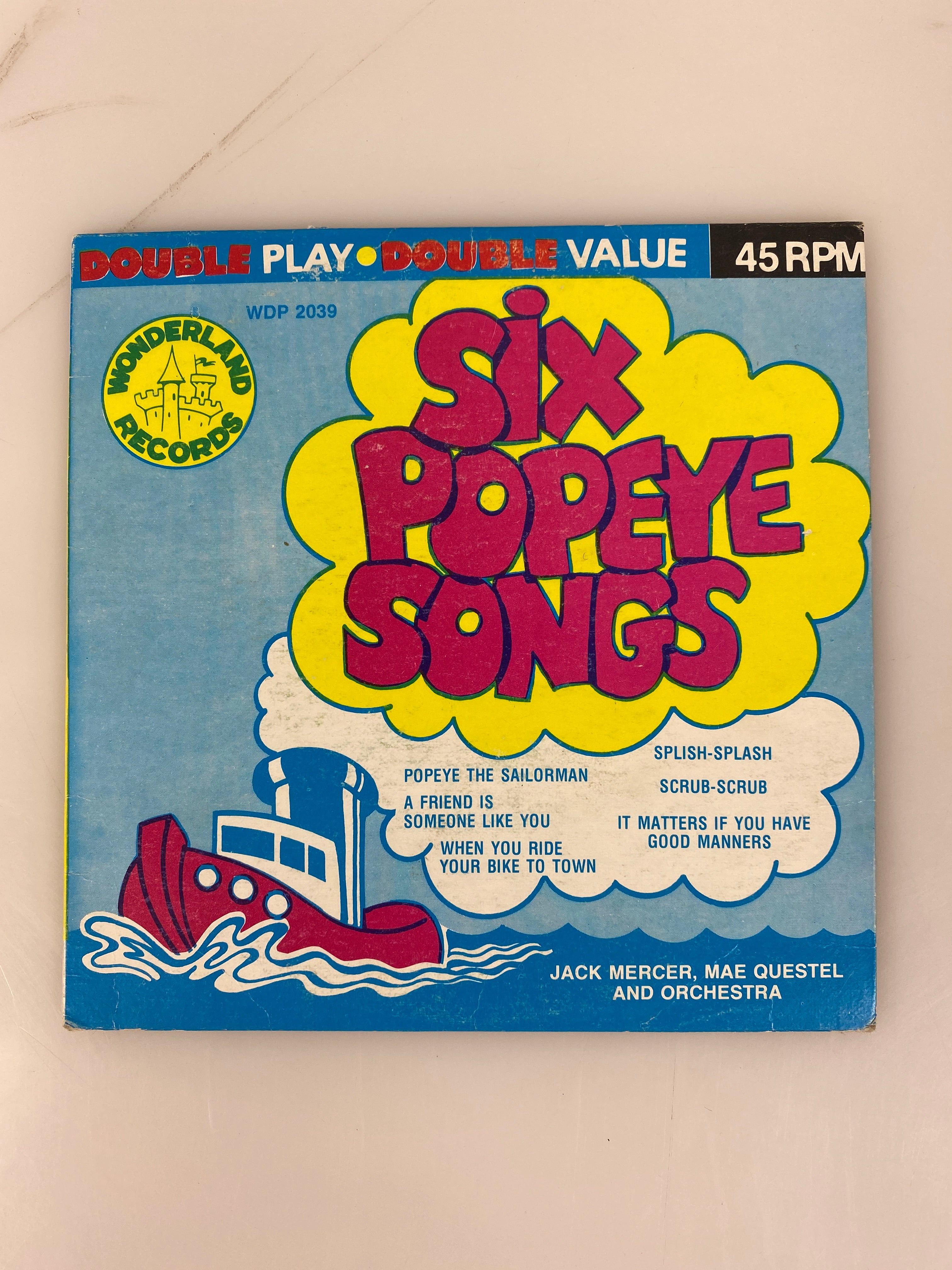 Six Popeye Songs 45 Vinyl Record Wonderland Records