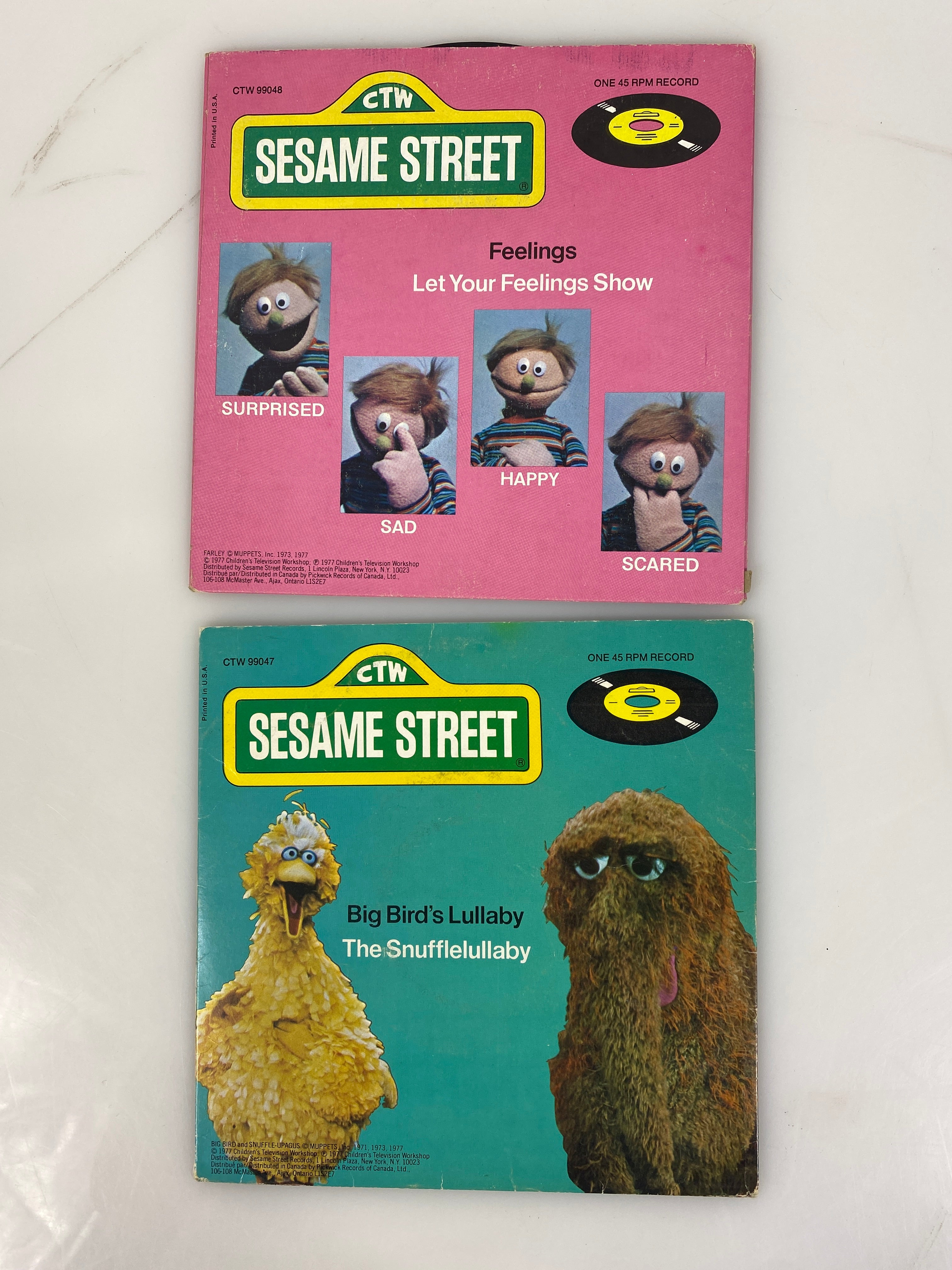 Lot of 2 Sesame Street 45 Vinyl Records Big Bird 1977