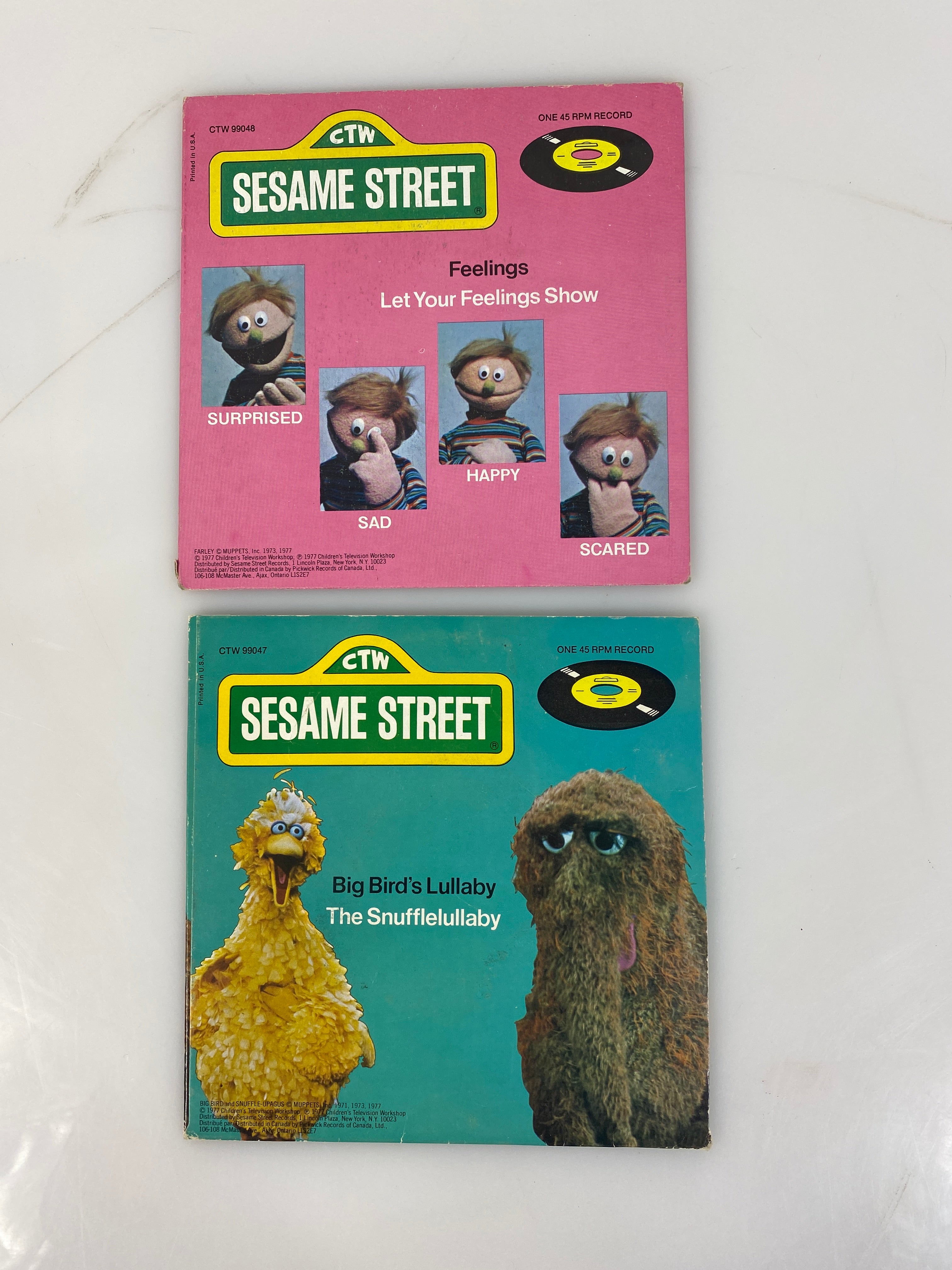 Lot of 2 Sesame Street 45 Vinyl Records Big Bird 1977