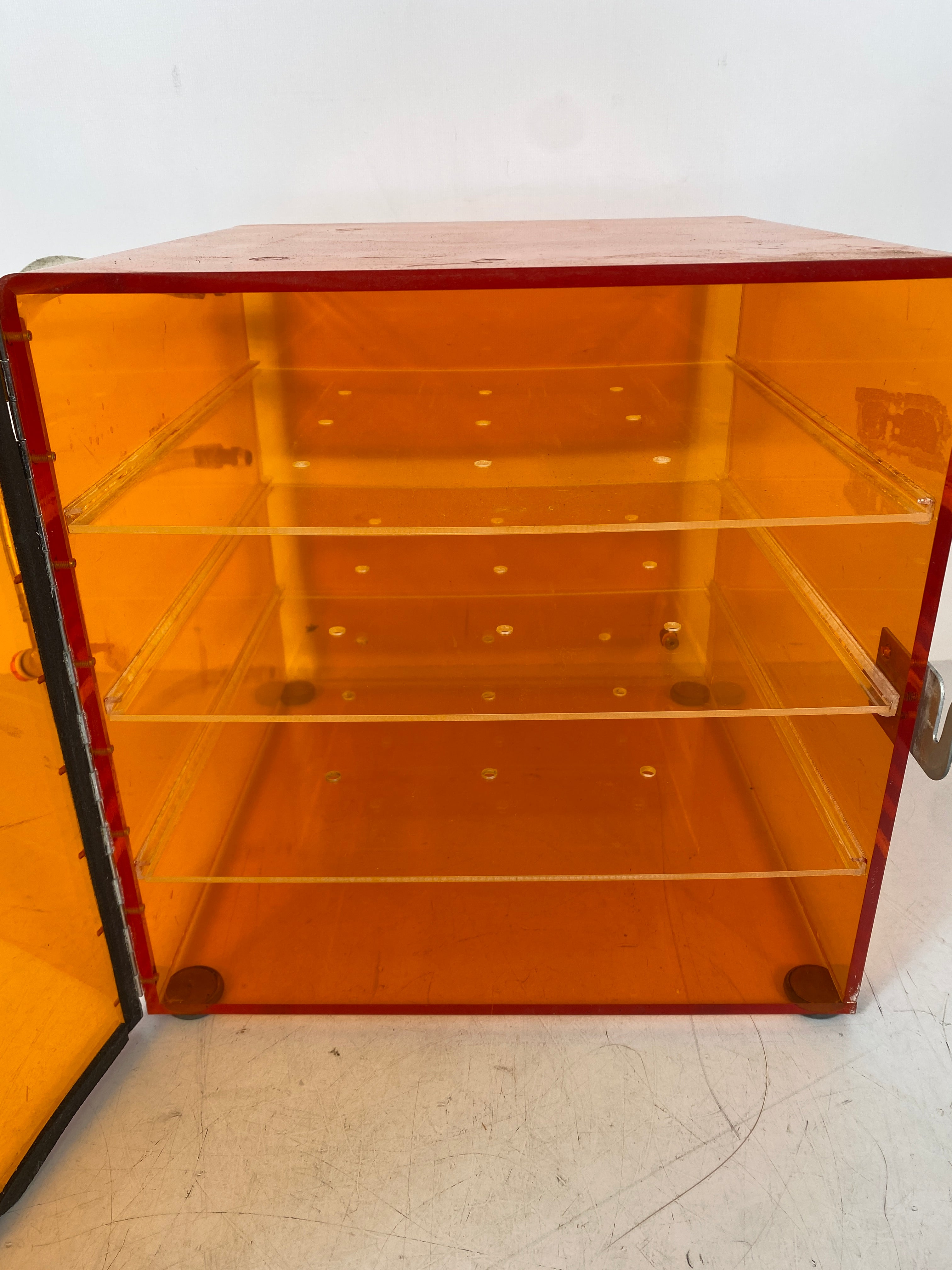 Vintage Micro Air Orange Acrylic Lucite Storage Cabinet