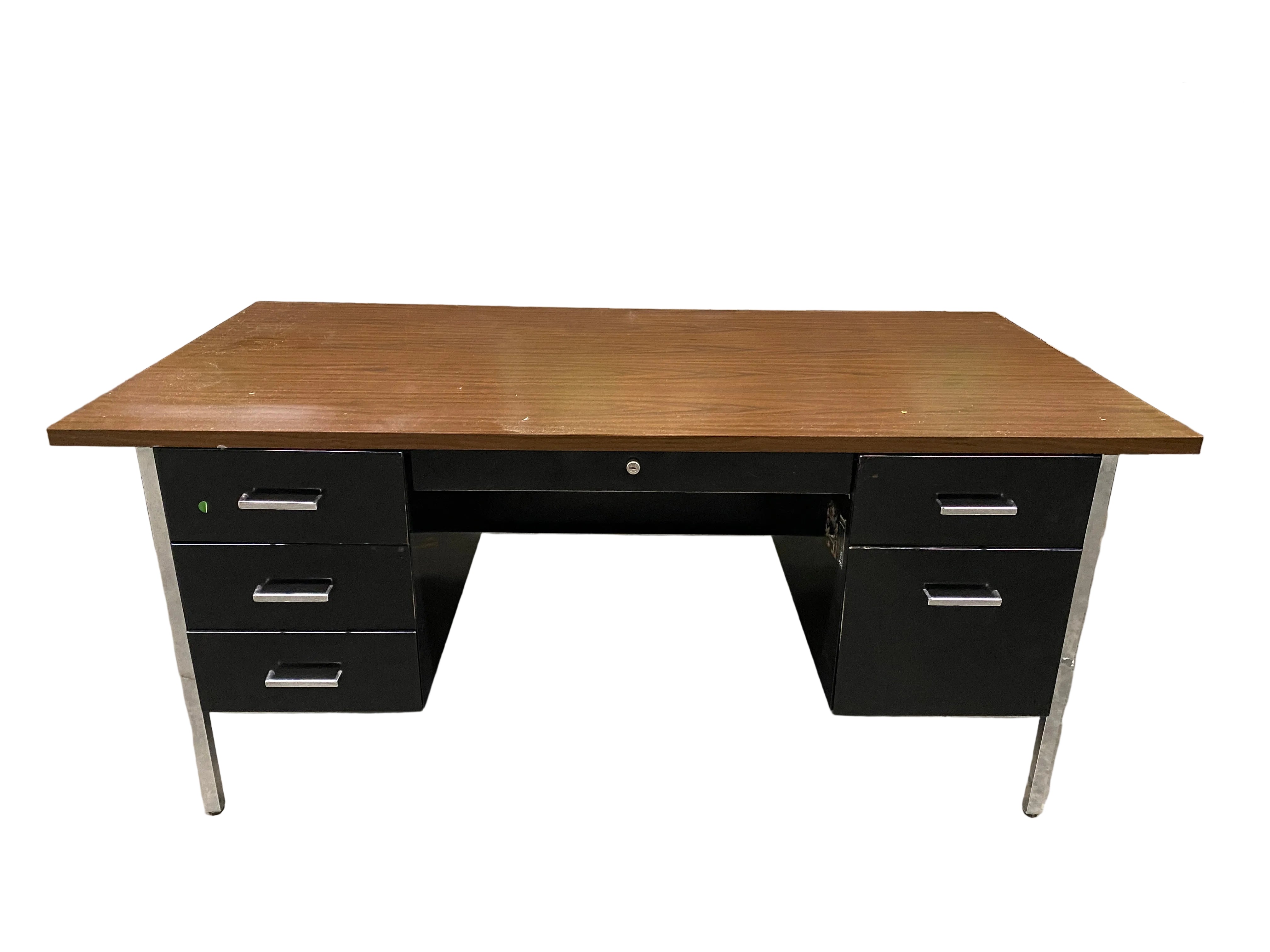 Steelcase Black 5 Drawer Tanker Desk With Wood Laminate Top