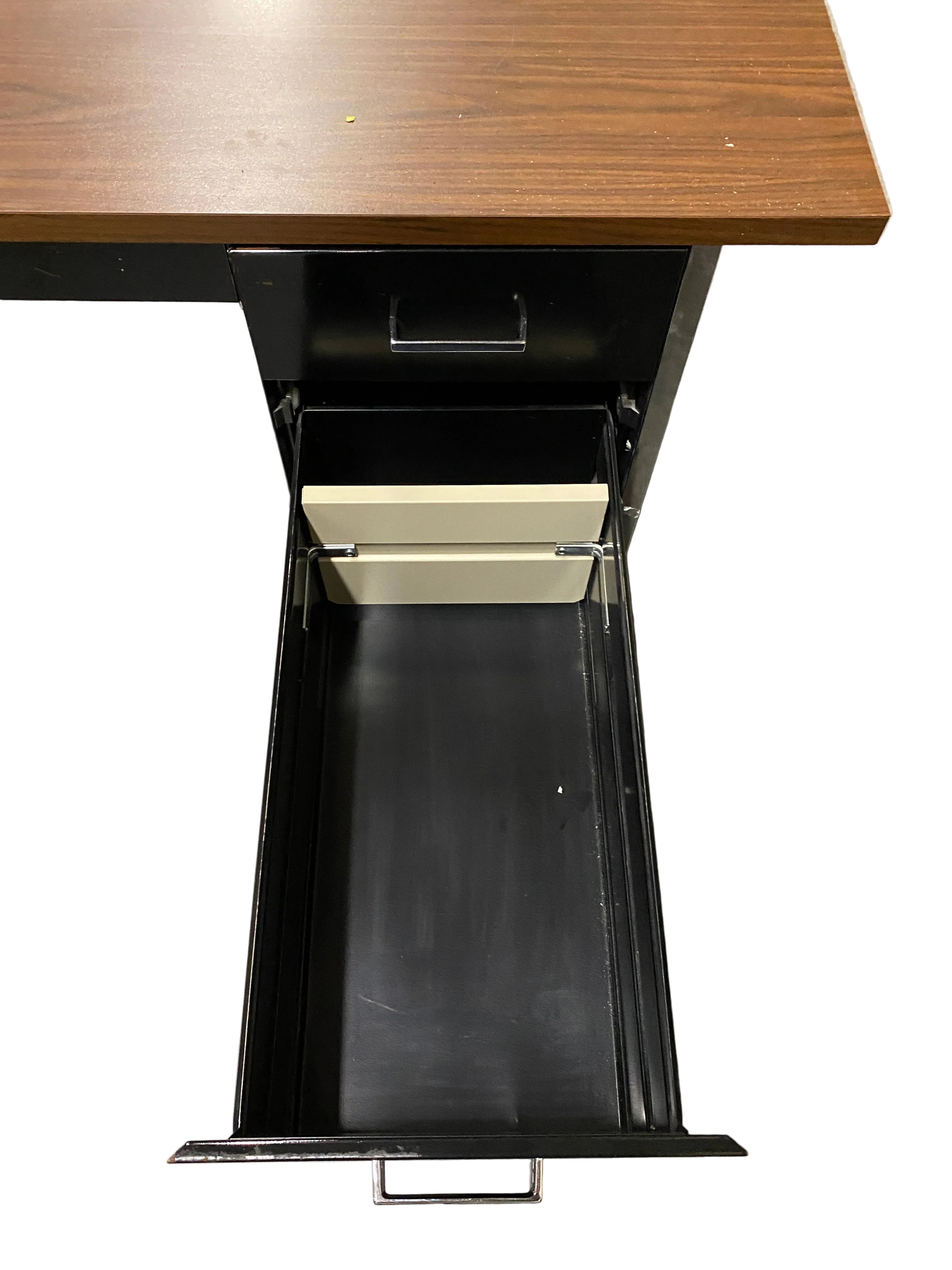 Steelcase Black 5 Drawer Tanker Desk With Wood Laminate Top