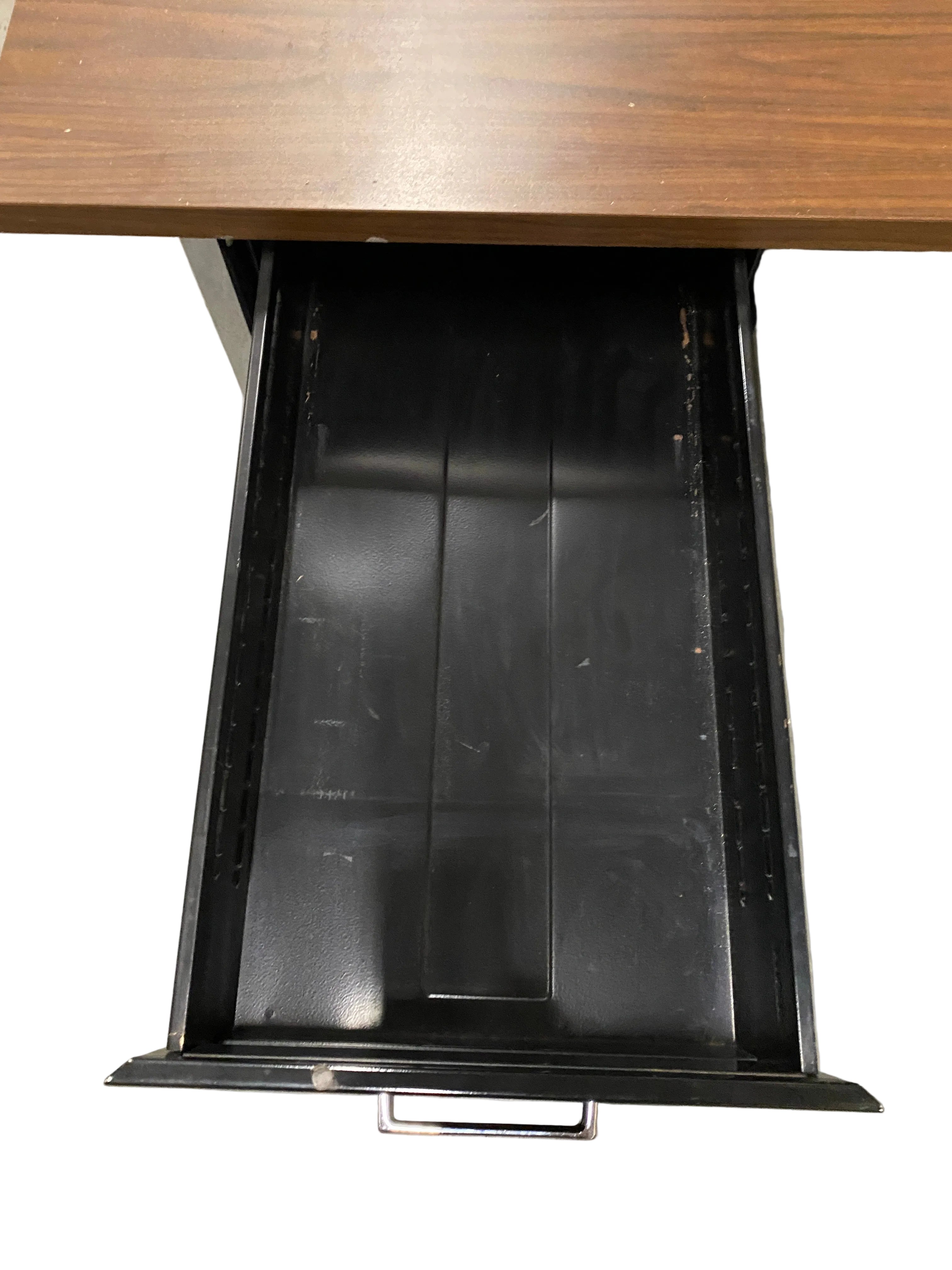Steelcase Black 5 Drawer Tanker Desk With Wood Laminate Top