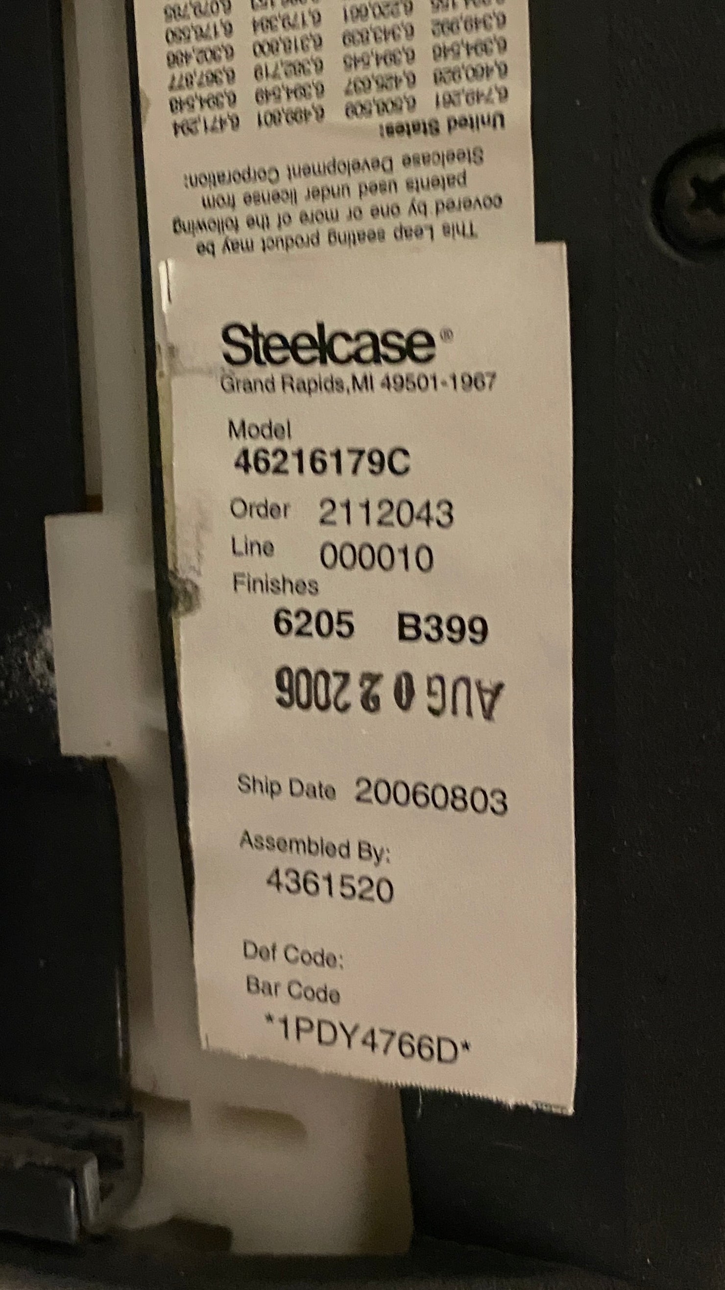 Steelcase #46216179C Black Upholstered Adjustable Office Chair