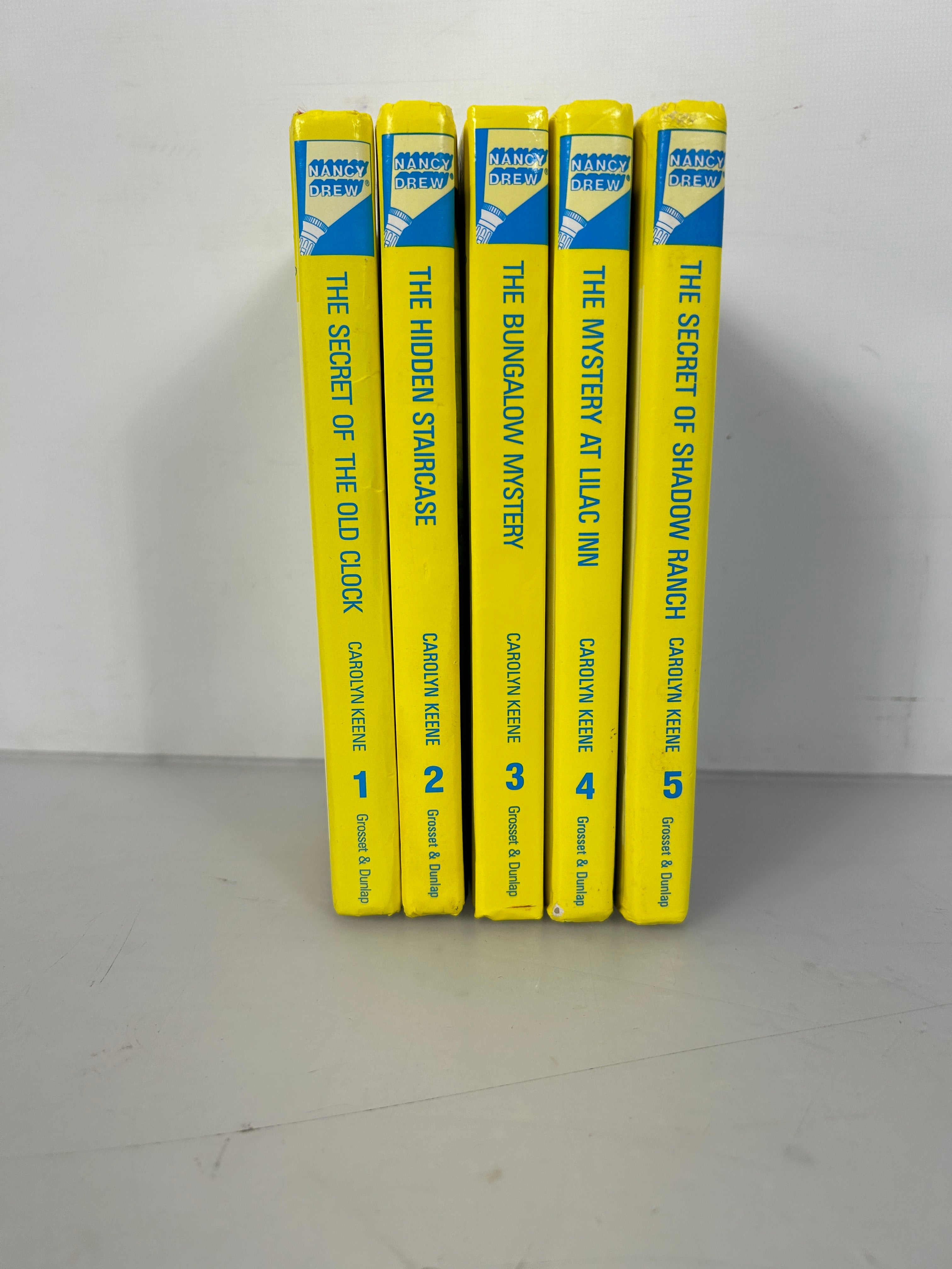 Lot of First 5 Nancy Drew Mysteries Shiny Yellow Flashlight Covers (1-5) HC