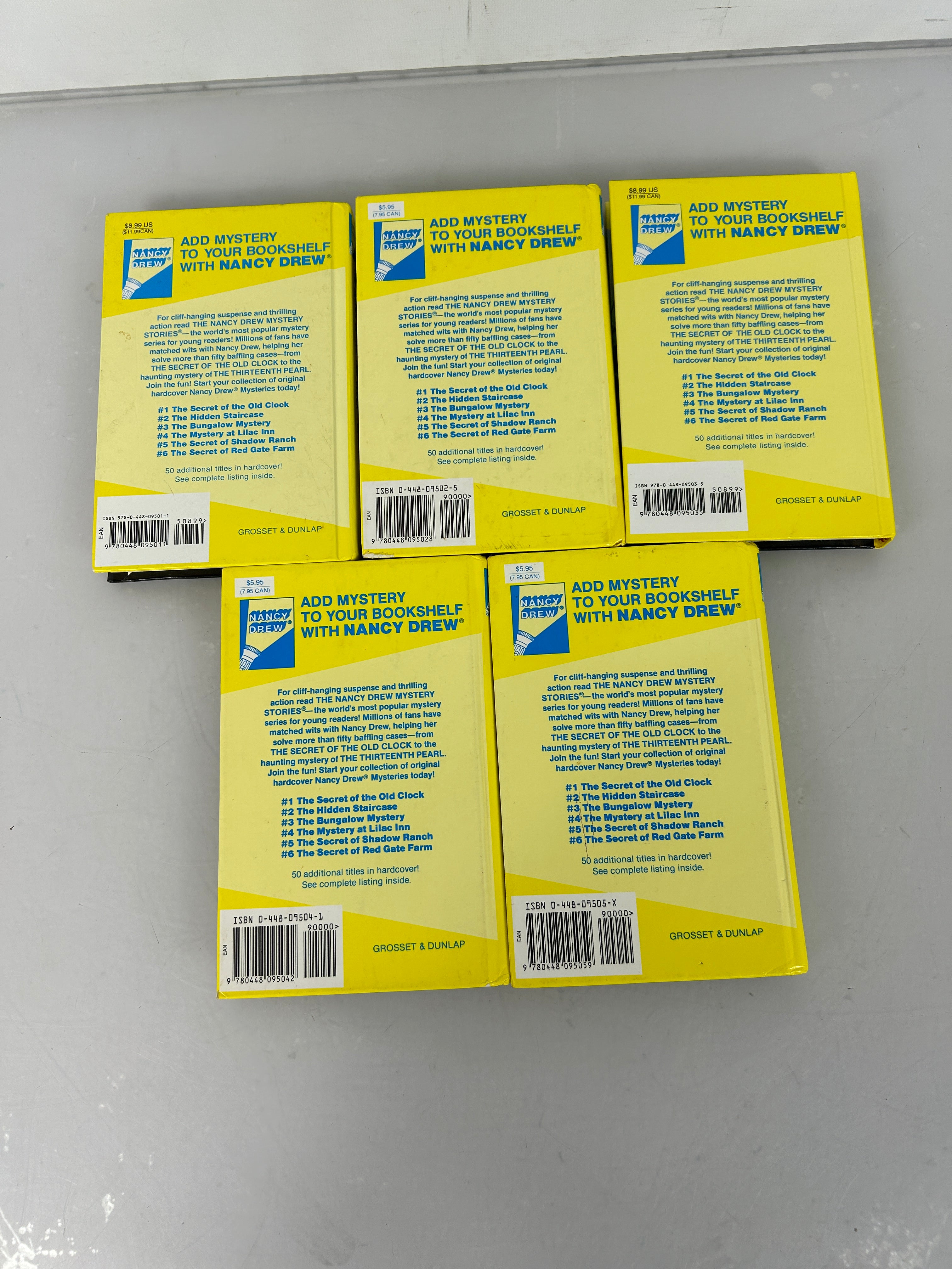 Lot of First 5 Nancy Drew Mysteries Shiny Yellow Flashlight Covers (1-5) HC