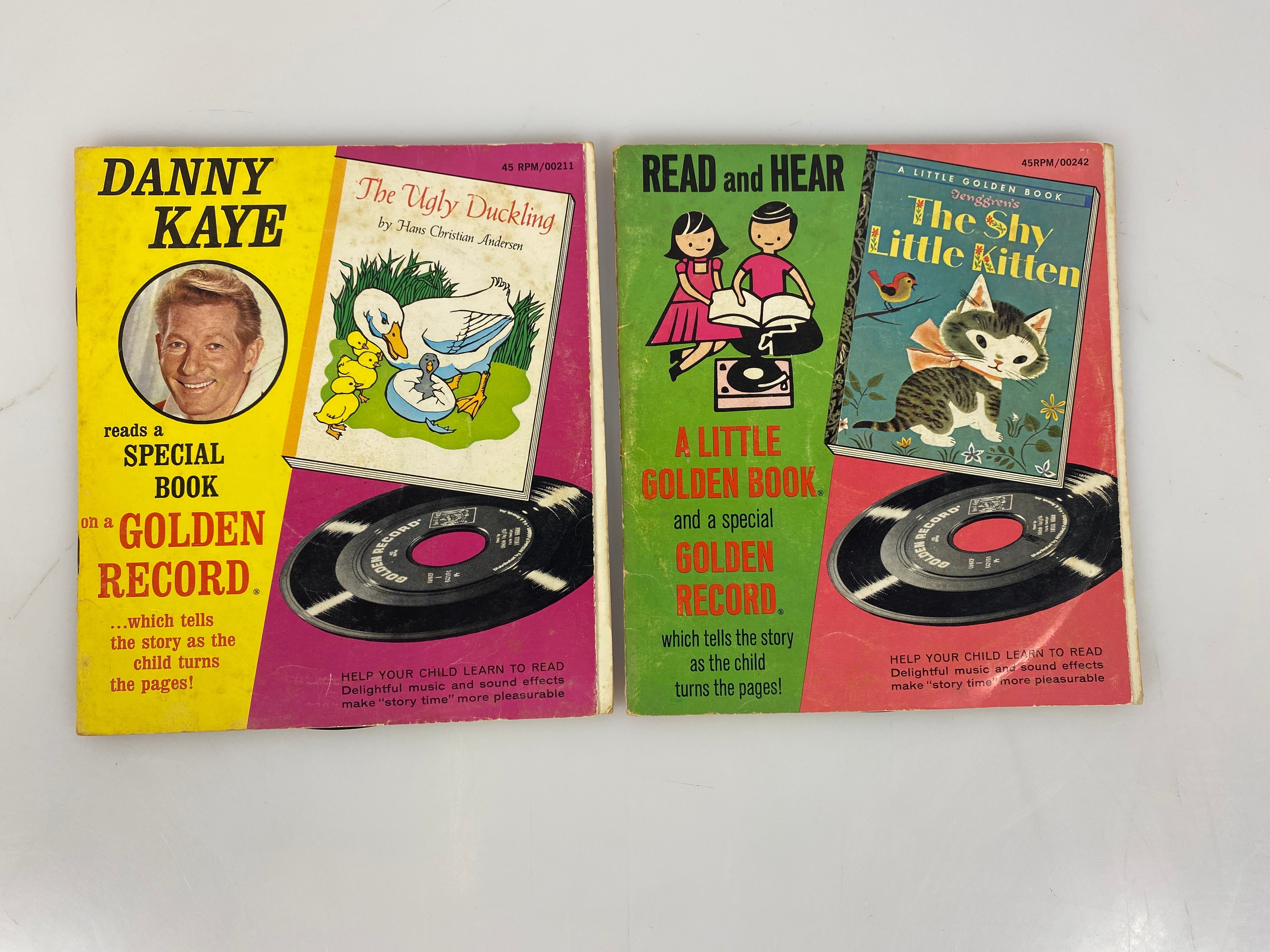 Lot of 2 Golden Read Along Books 45 Vinyl Records 1946-1966