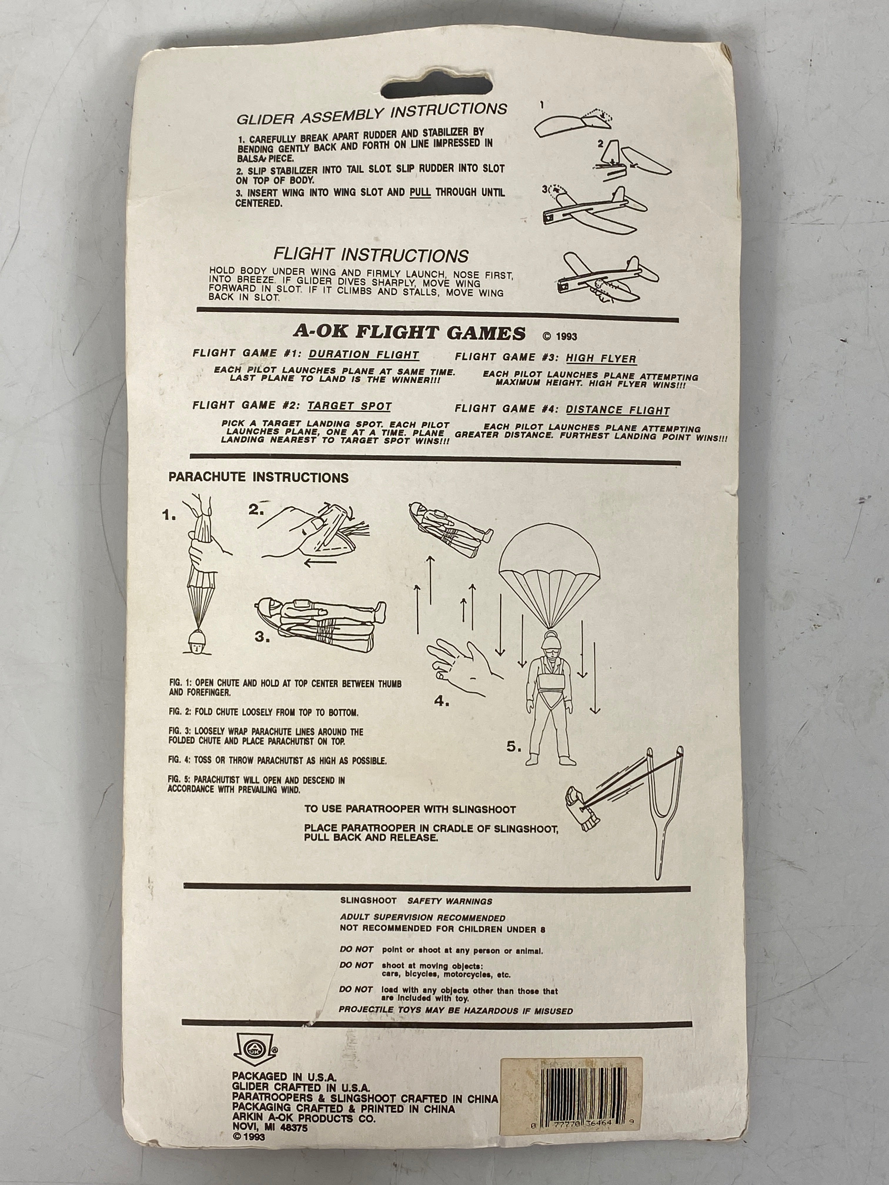 1993 Arkin A-OK Products Co. Sky Patrol "Fly 'N' Chutes" #36390