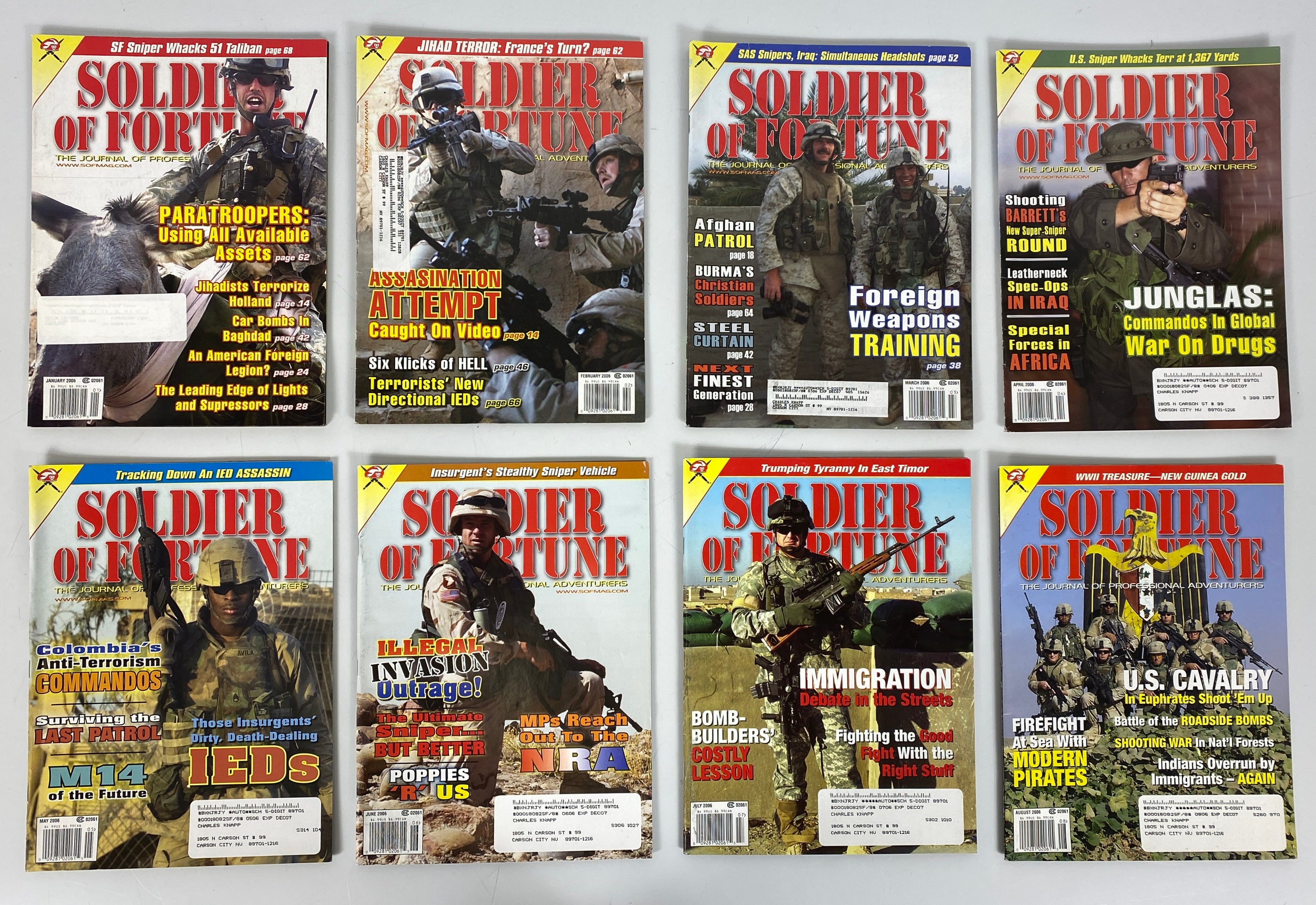 Lot of 24 Soldier of Fortune Magazine (2006-2007) Full Years Complete