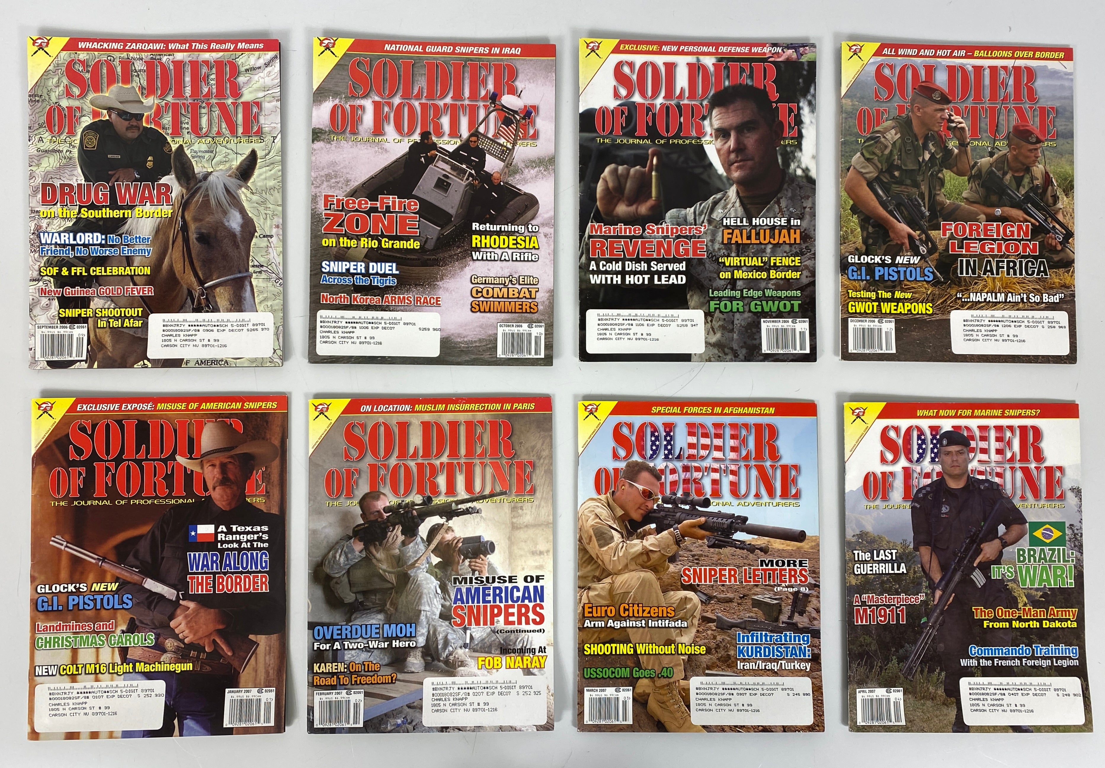 Lot of 24 Soldier of Fortune Magazine (2006-2007) Full Years Complete