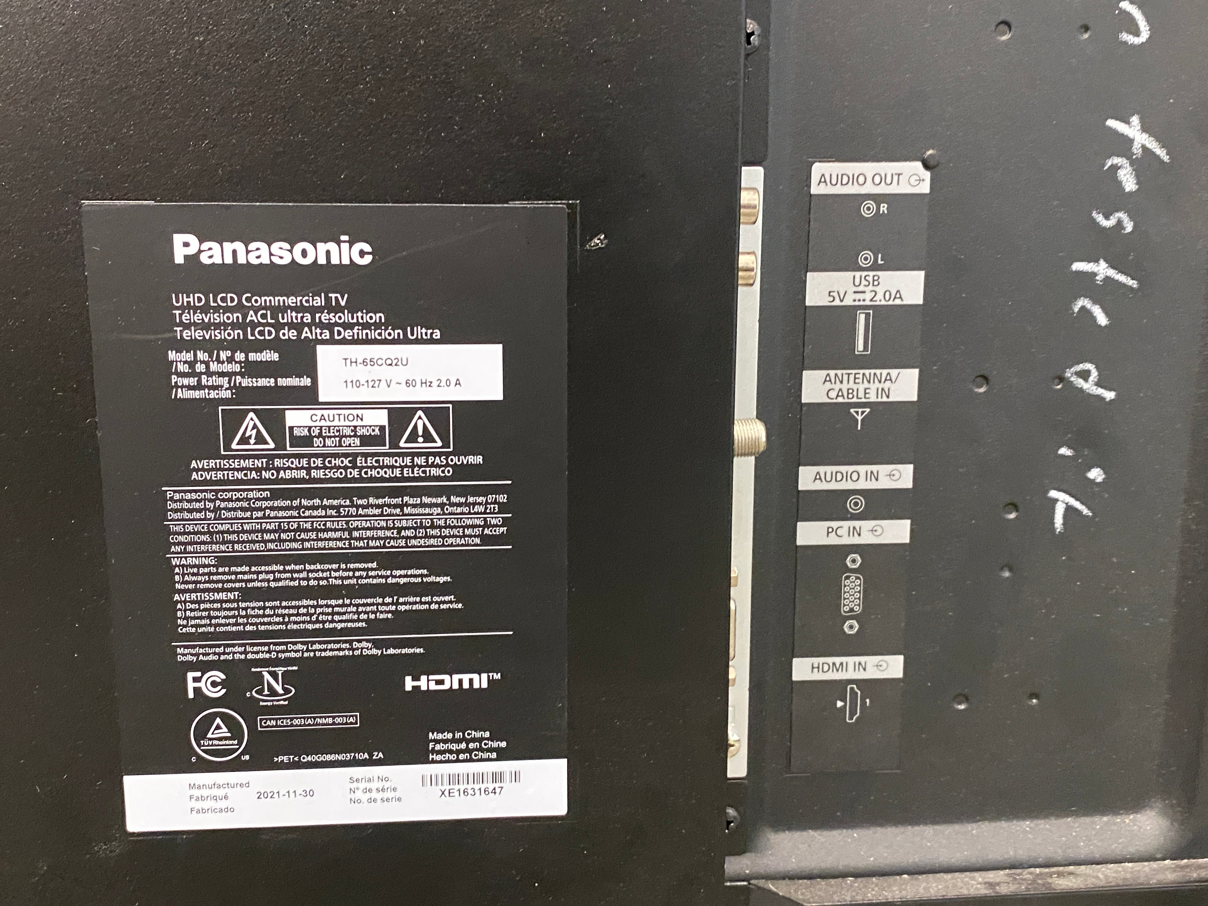 Panasonic TH-65CQ2U 65" 4K LED Commercial Display