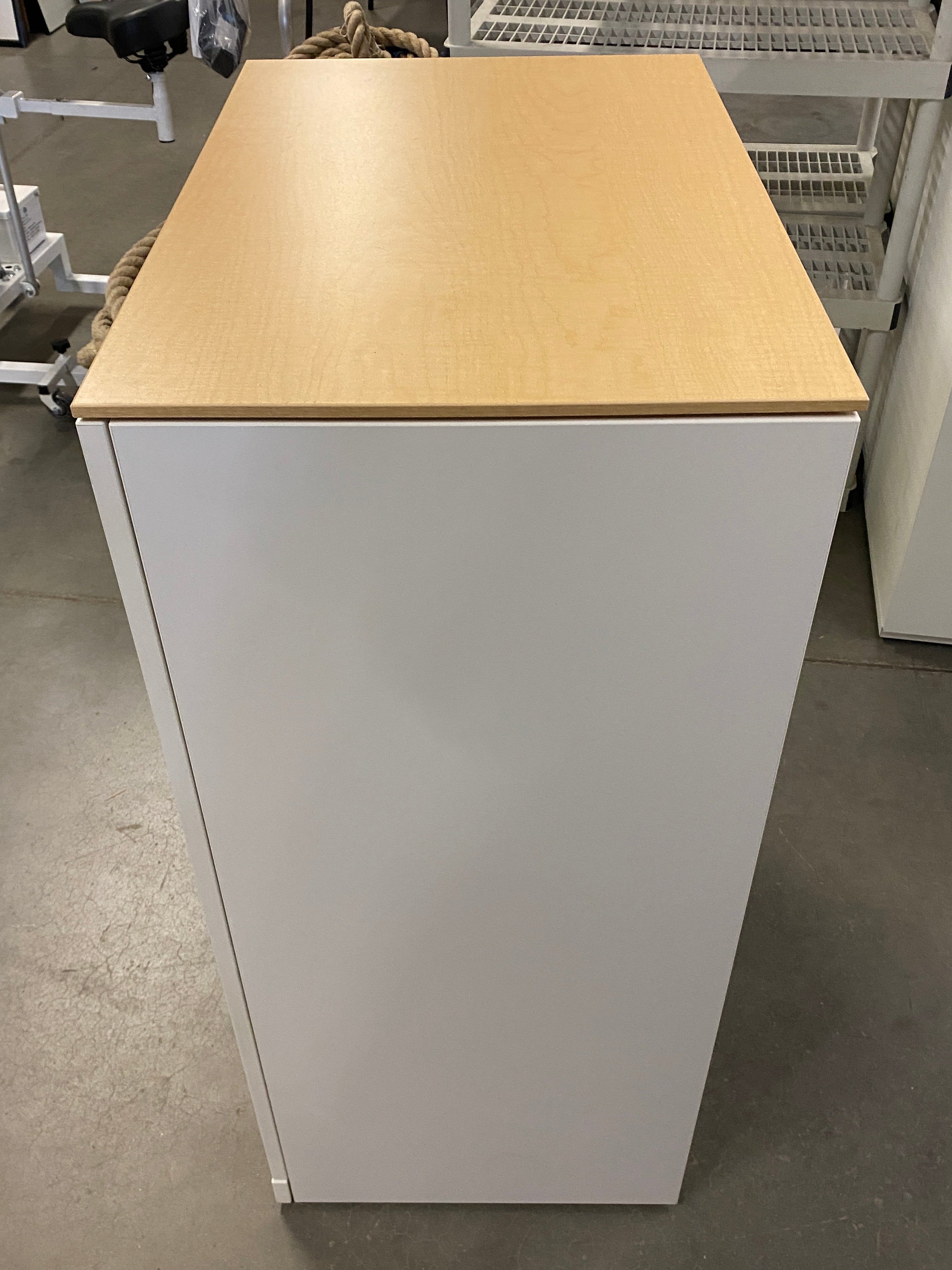White Wooden Laminate Top Cabinet w/ Shelves