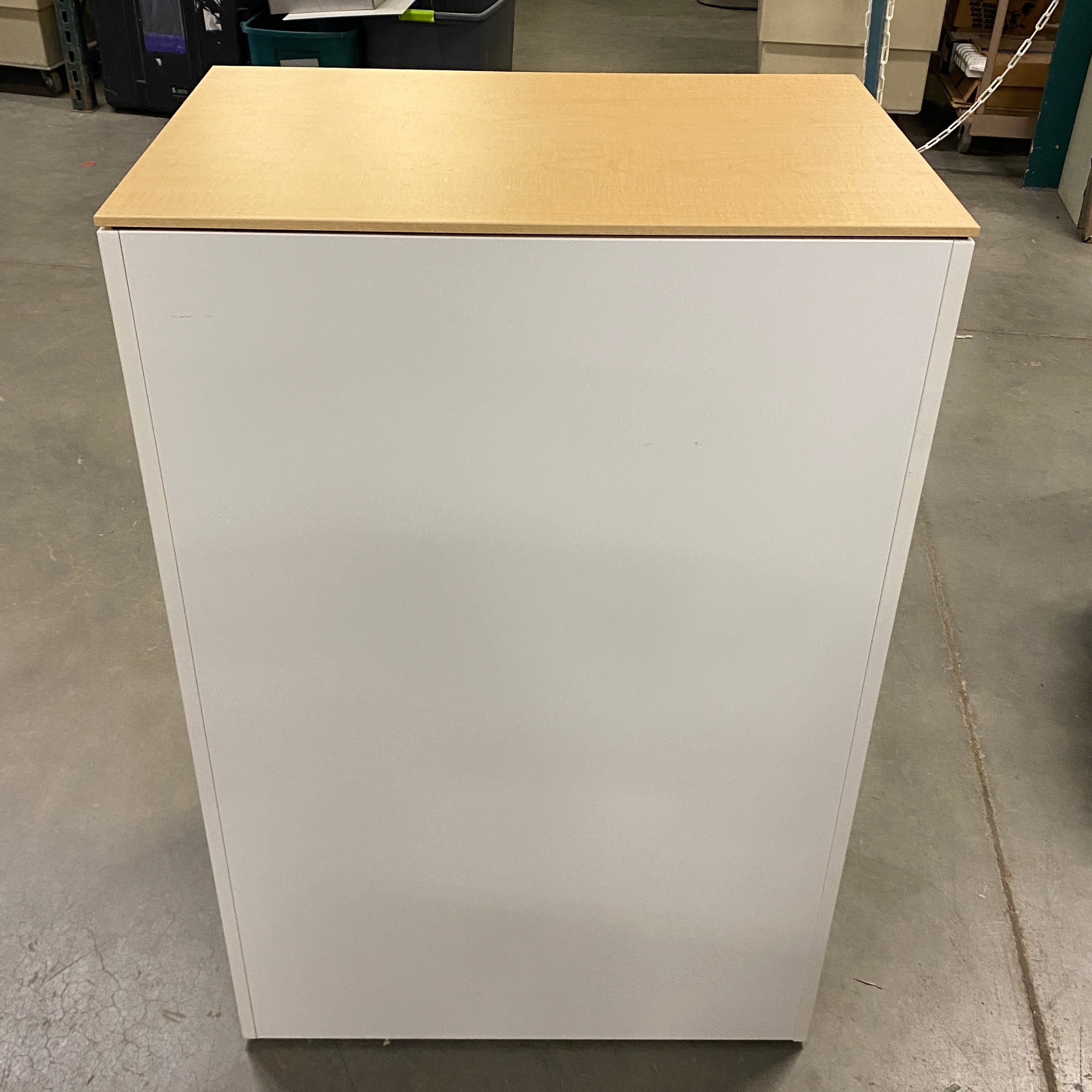 White Wooden Laminate Top Cabinet w/ Shelves