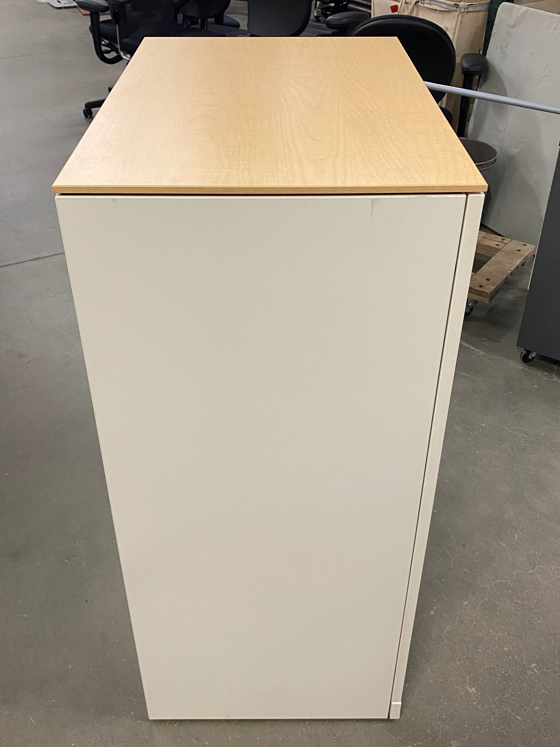 White Wooden Laminate Top Cabinet w/ Shelves