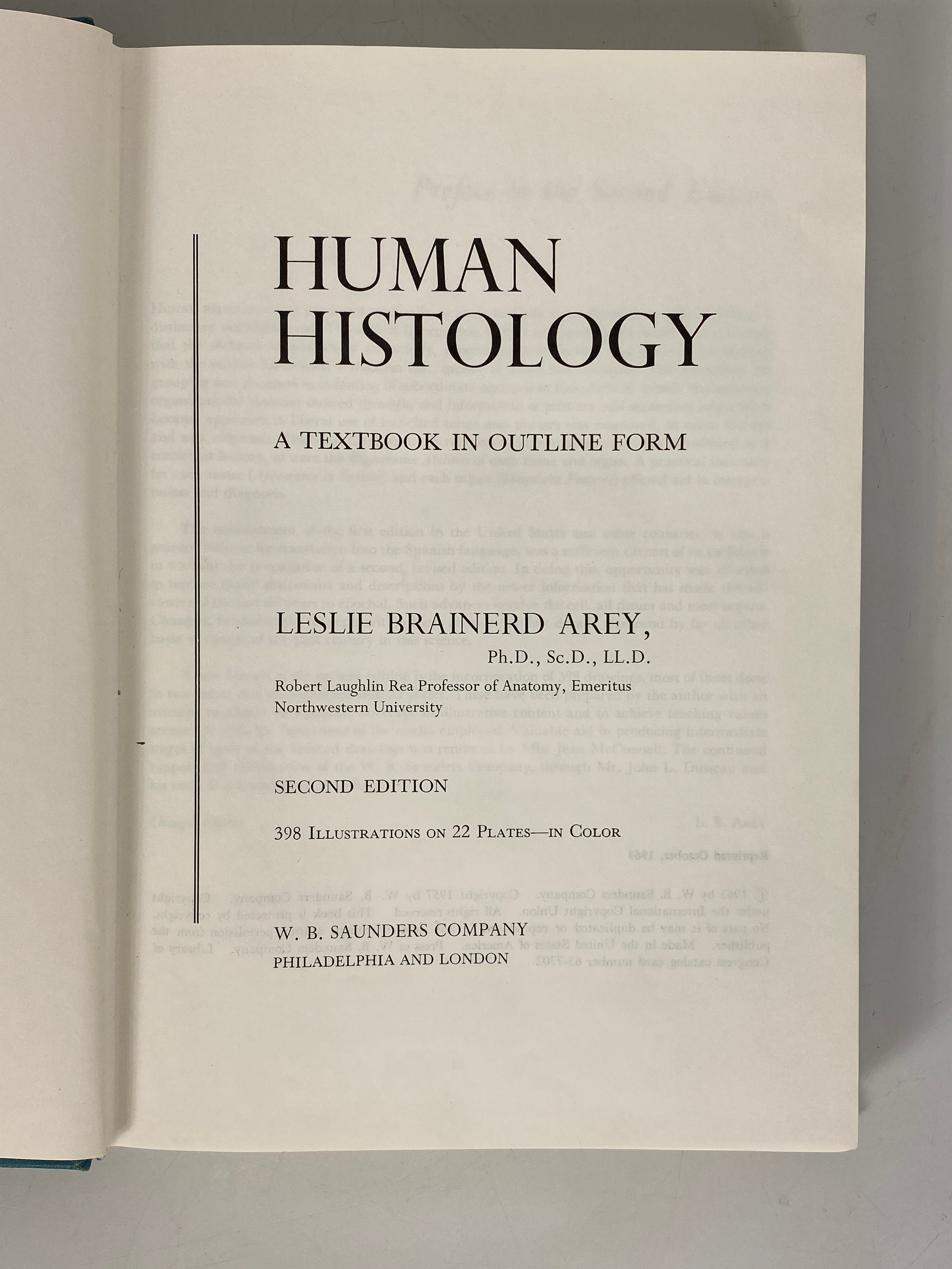 Human Histology Leslie Brainerd Arey 1963 Second Edition Vintage HC