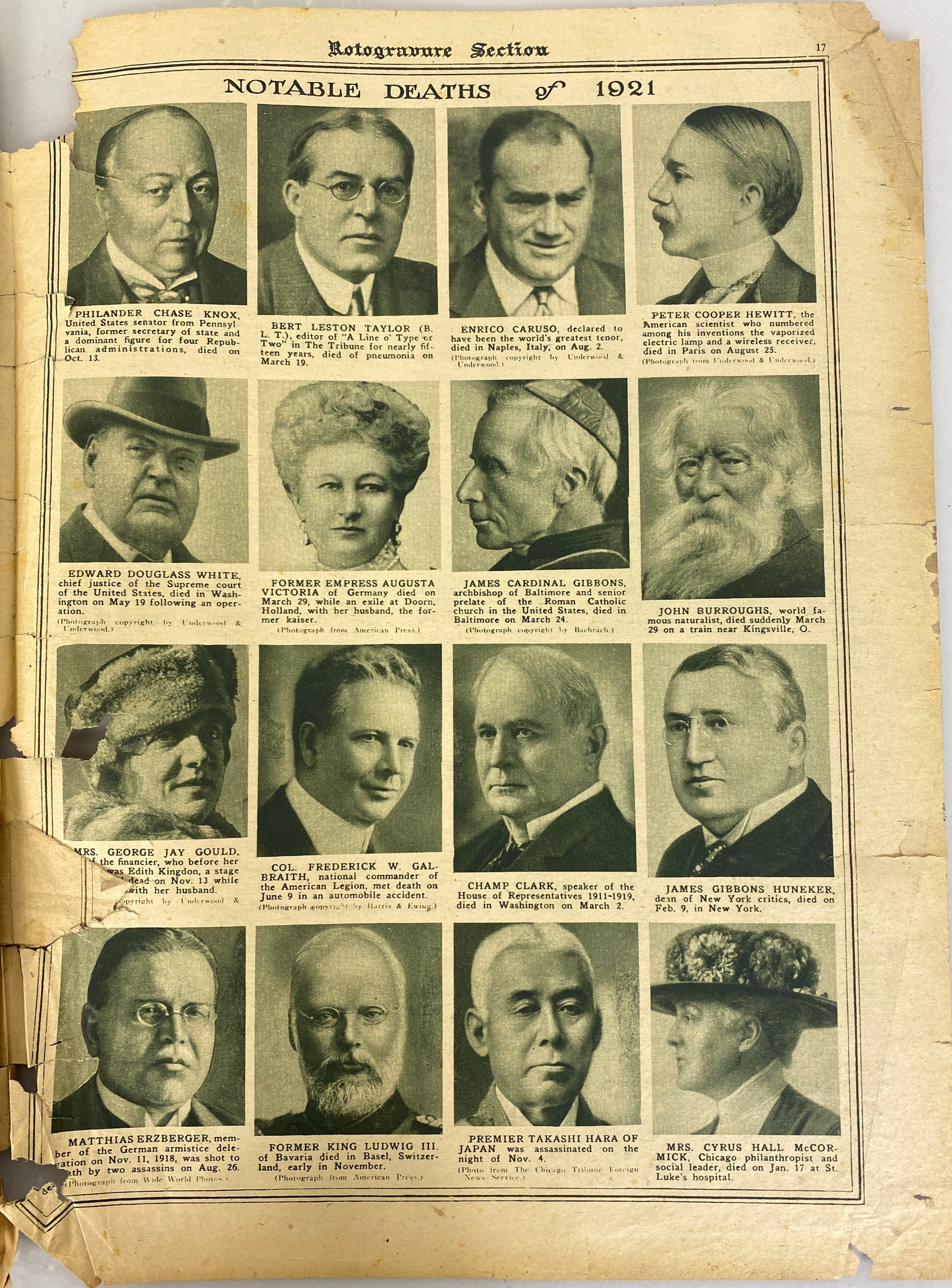 1921 Chicago Sunday Tribune Year in Review Section January 1, 1922