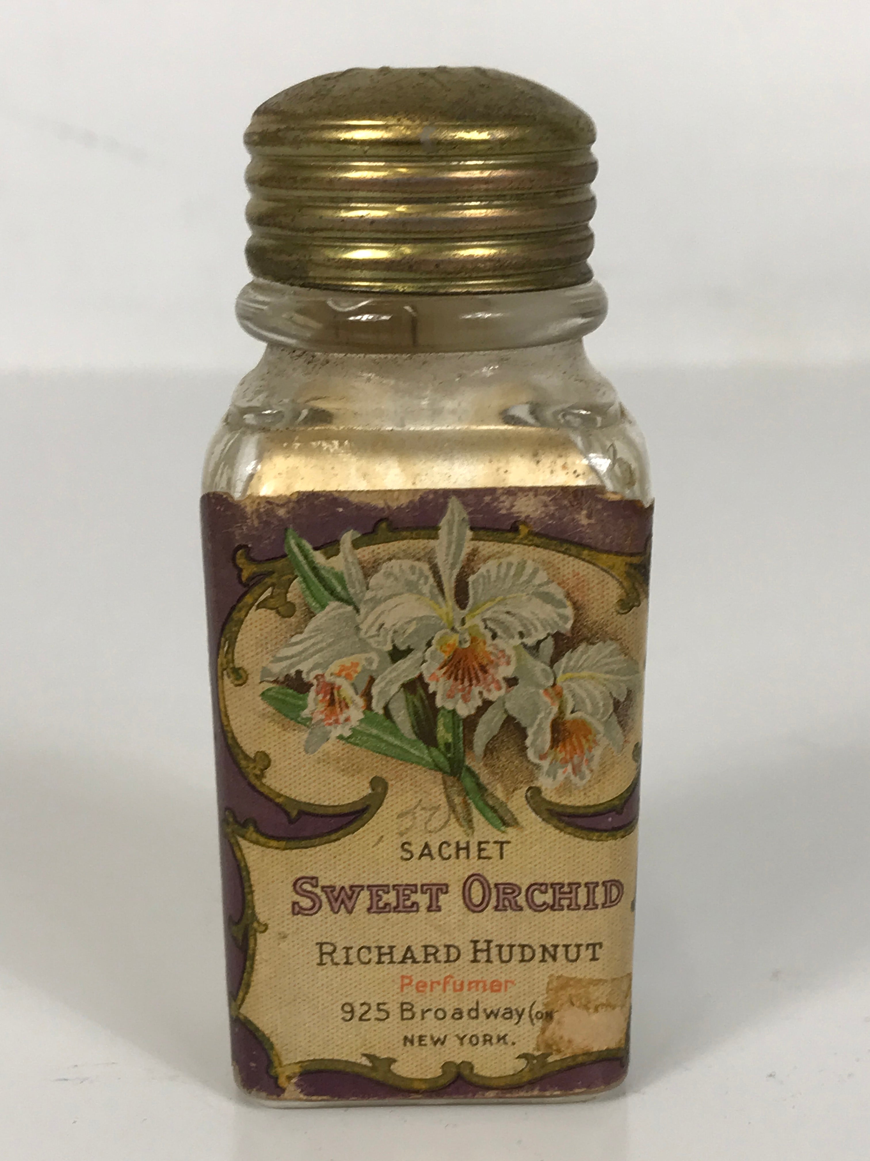 Antique Richard Hudnut Sweet Orchid Perfume for Sachet Glass Bottle Paper Label