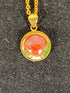 Japanese Kiyomizu-yaki Floral Pendant Necklace with Gold Chain