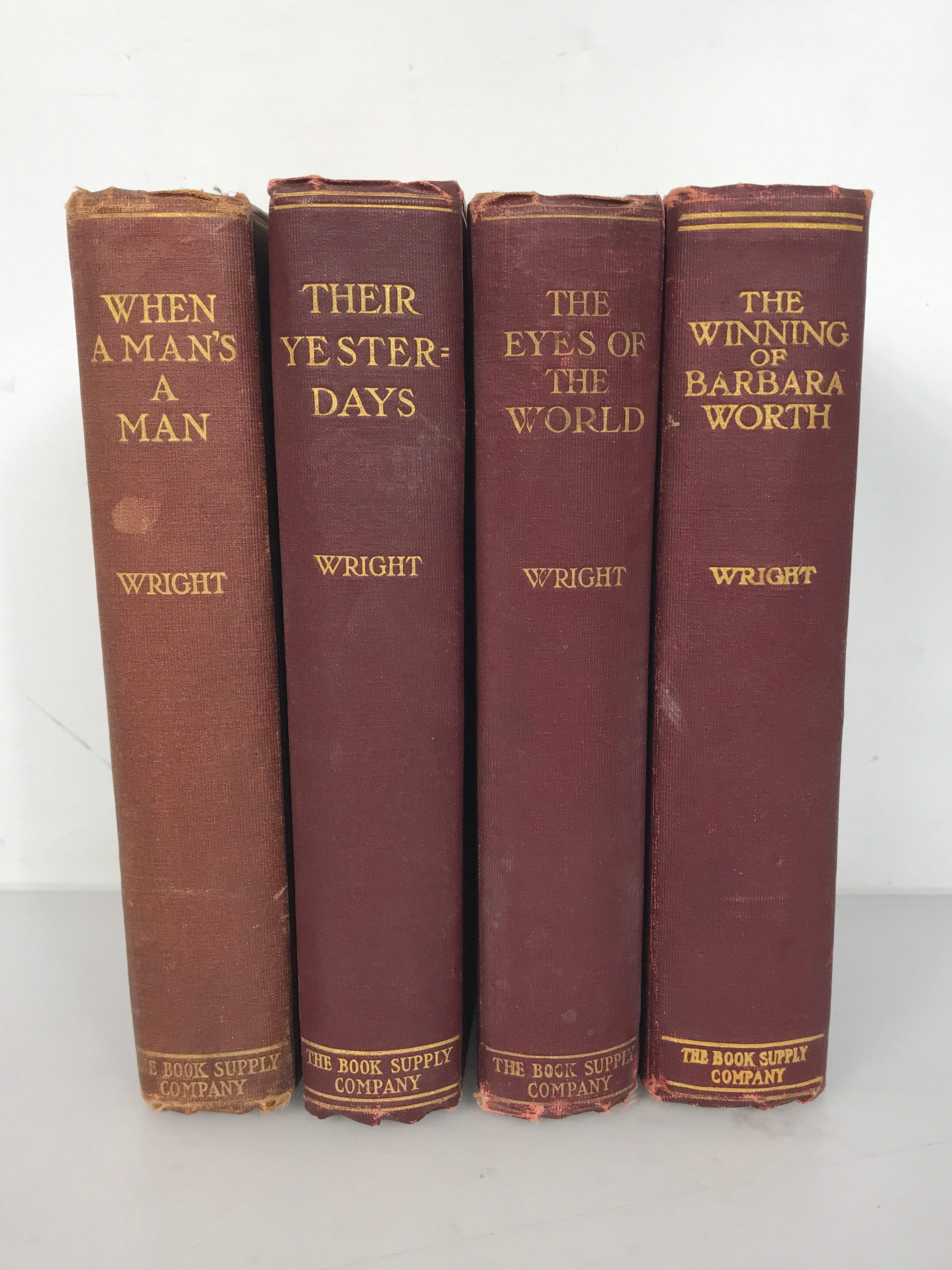 Lot of 4 Antique H.B. Wright Books: When A Man's a Man, The Eyes of the World, The Winning of Barbara Worth, Their Yesterdays 1911-1916 HC