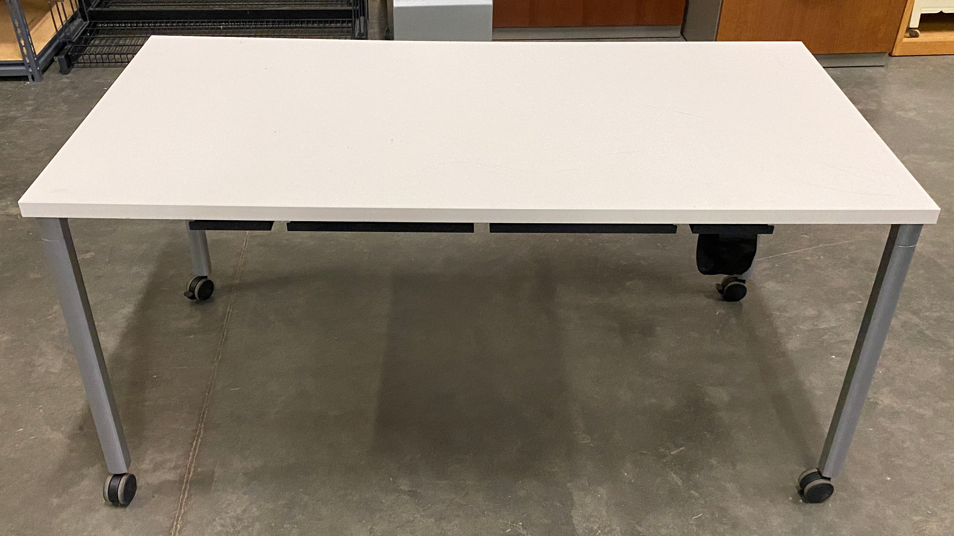 White Rectangular Laminate Table w/ Wheels & Brakes
