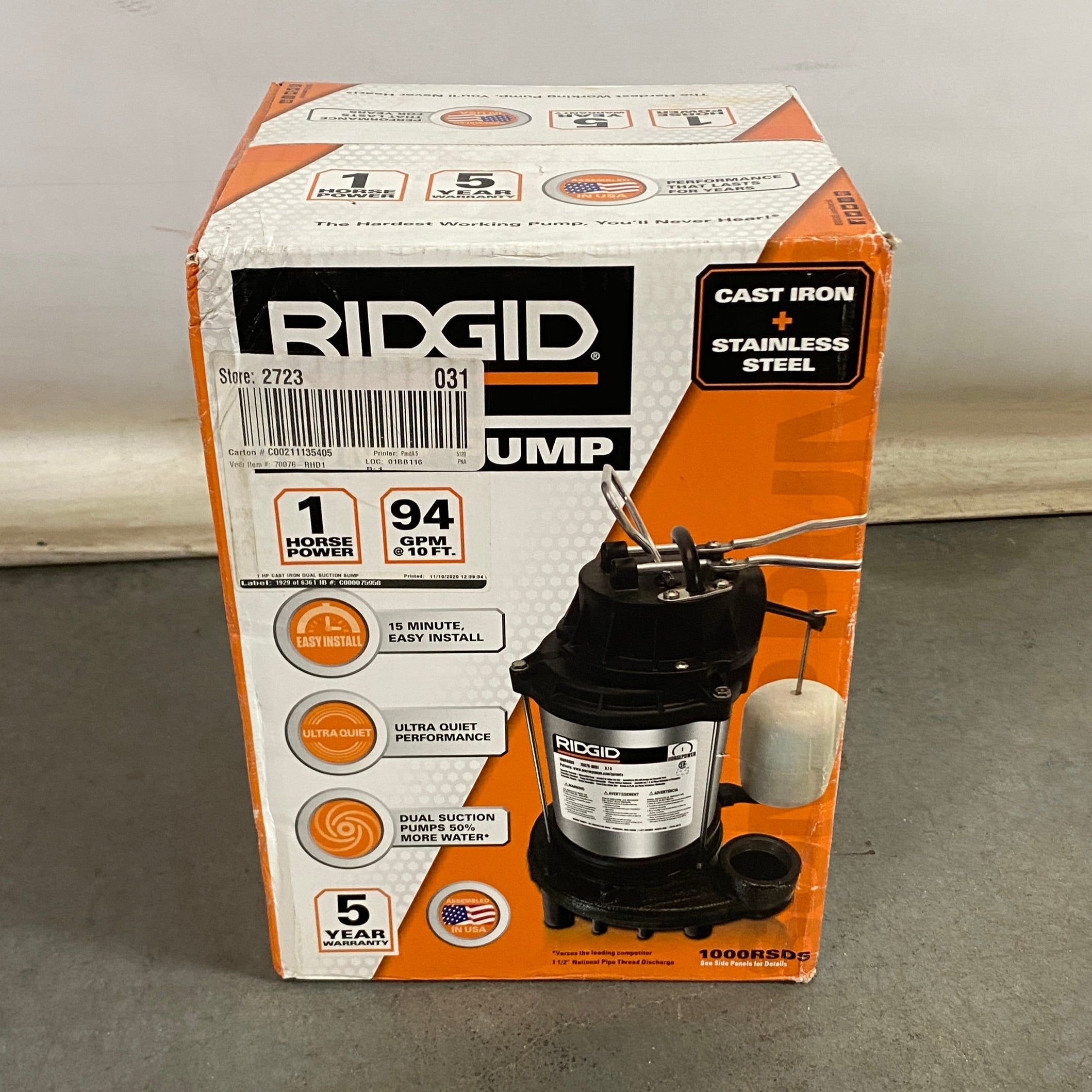 Rigid Cast Iron Sump Pump *New*