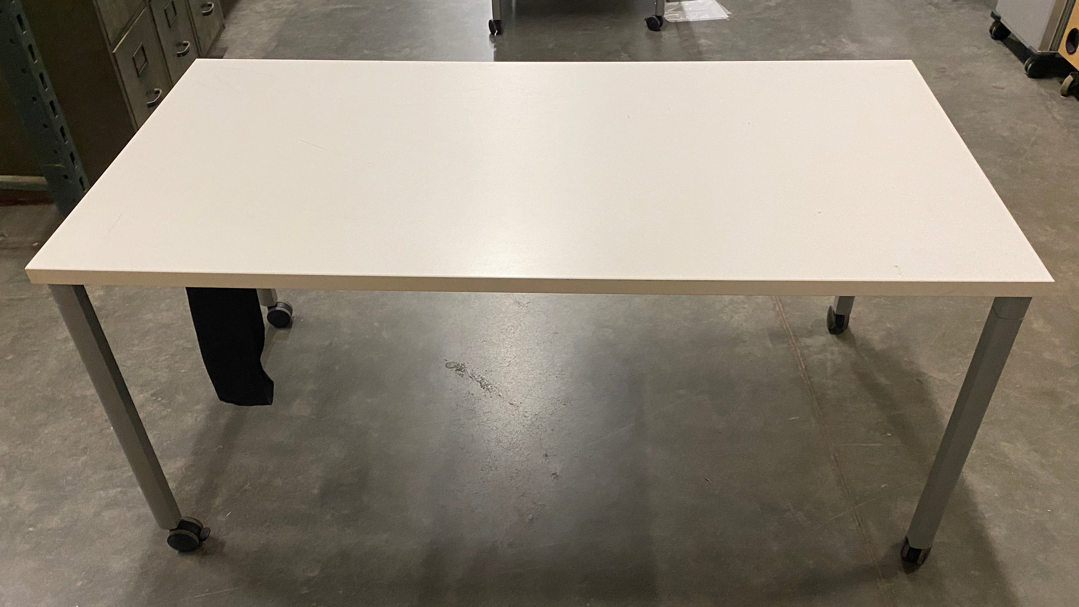 White Rectangular Laminate Table w/ Wheels & Brakes