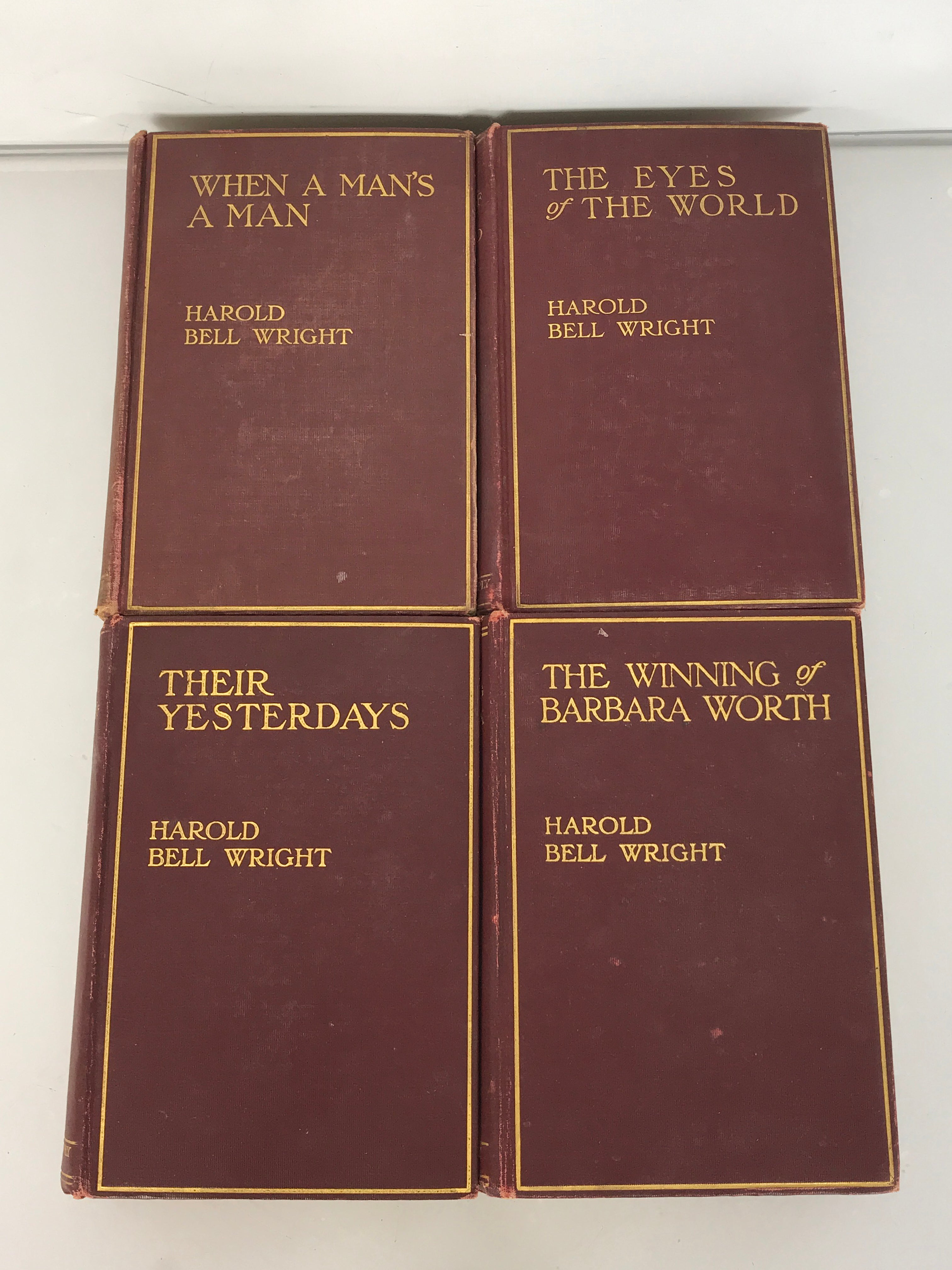 Lot of 4 Antique H.B. Wright Books: When A Man's a Man, The Eyes of the World, The Winning of Barbara Worth, Their Yesterdays 1911-1916 HC