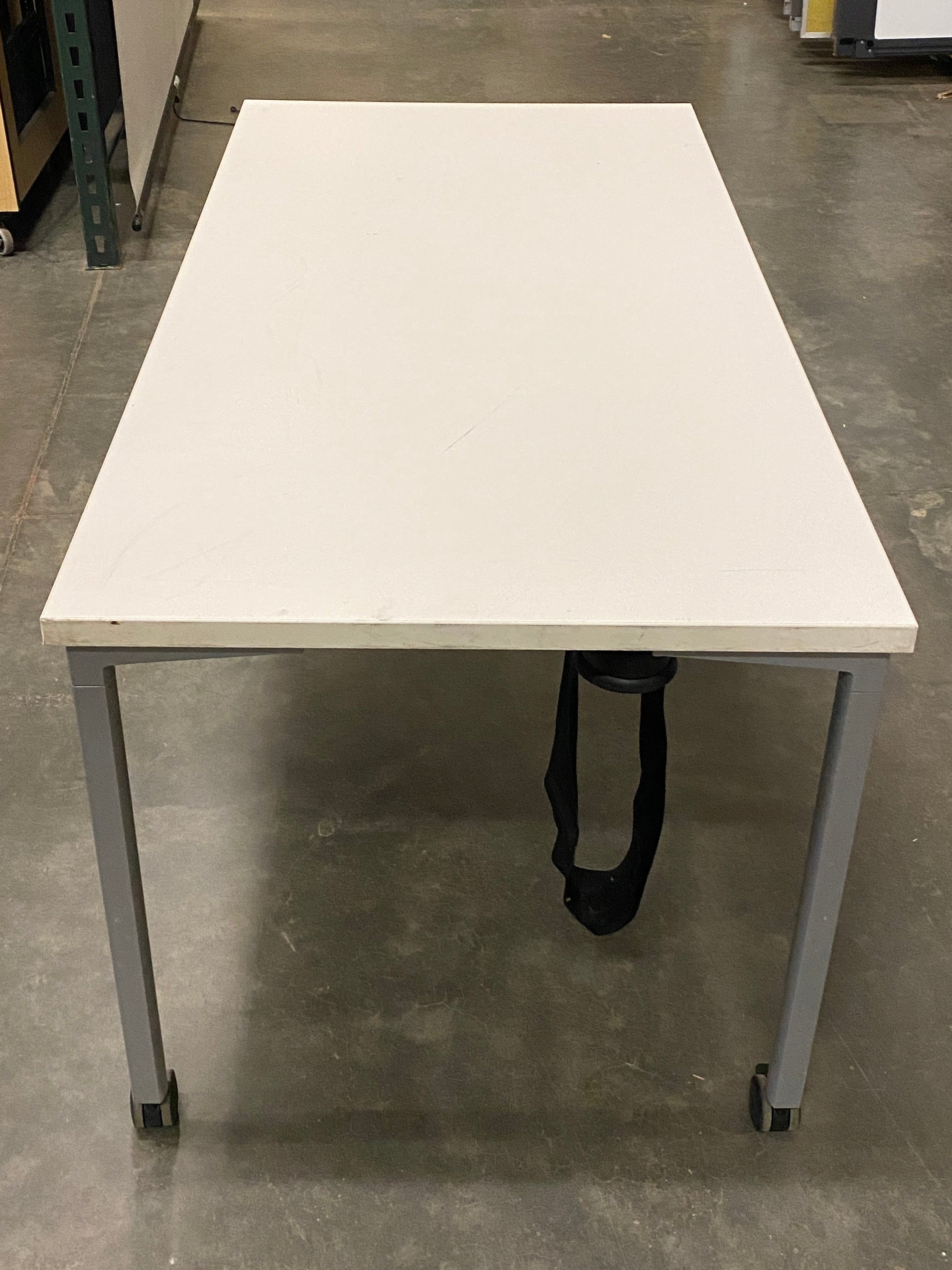 White Rectangular Laminate Table w/ Wheels & Brakes
