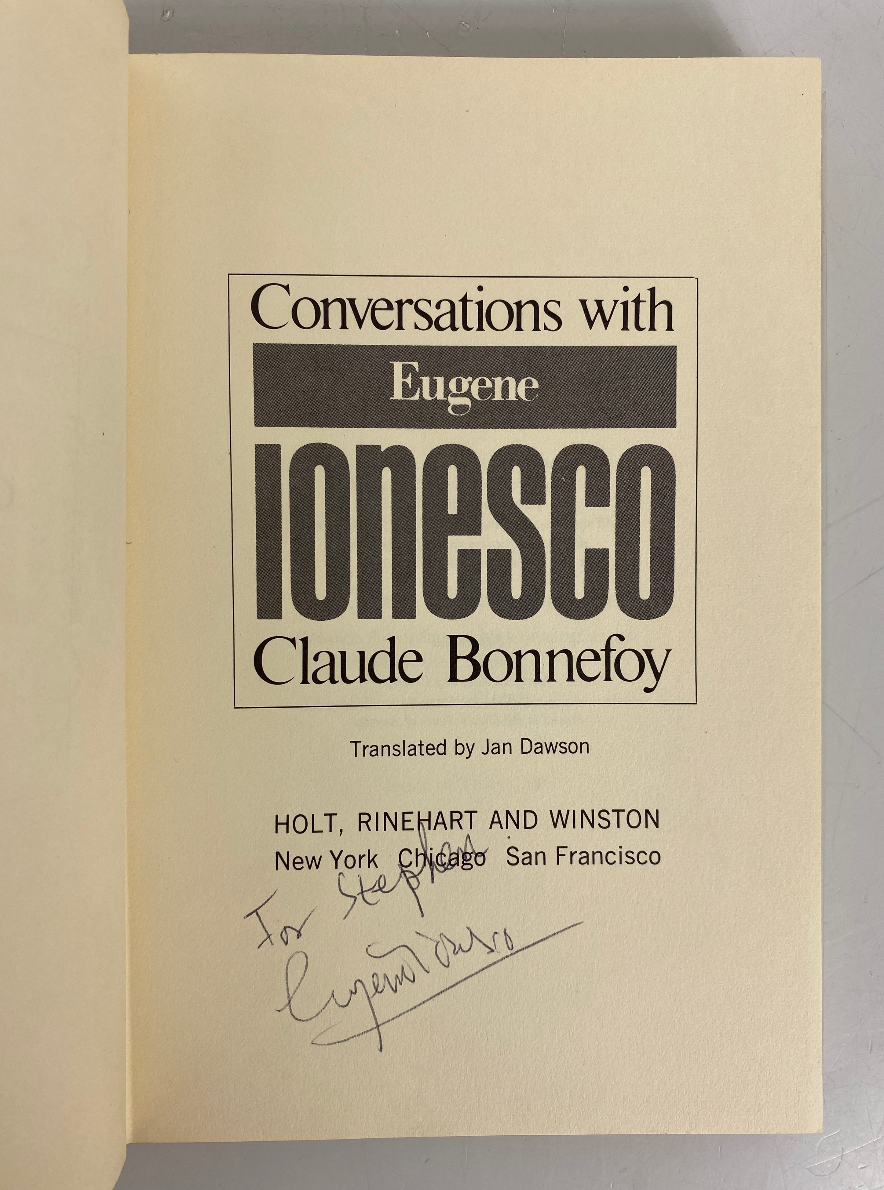 Eugene Ionesco Conversations and Killing Game Signed/Inscribed